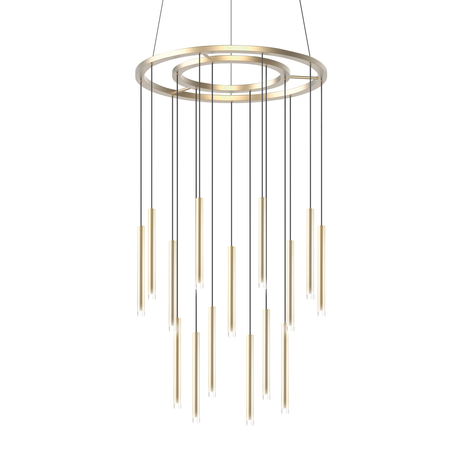GROK Grok Candle LED pendant light 18-bulb, satin gold, for Living / Dining Room, aluminium, steel, PMMA, 62.8 W, energy efficiency: A+, H: 120 cm