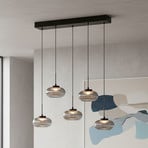 Lámpara colgante LED Noctis, 5 luces, gris ahumado, cristal, atenuable, 3.000 K