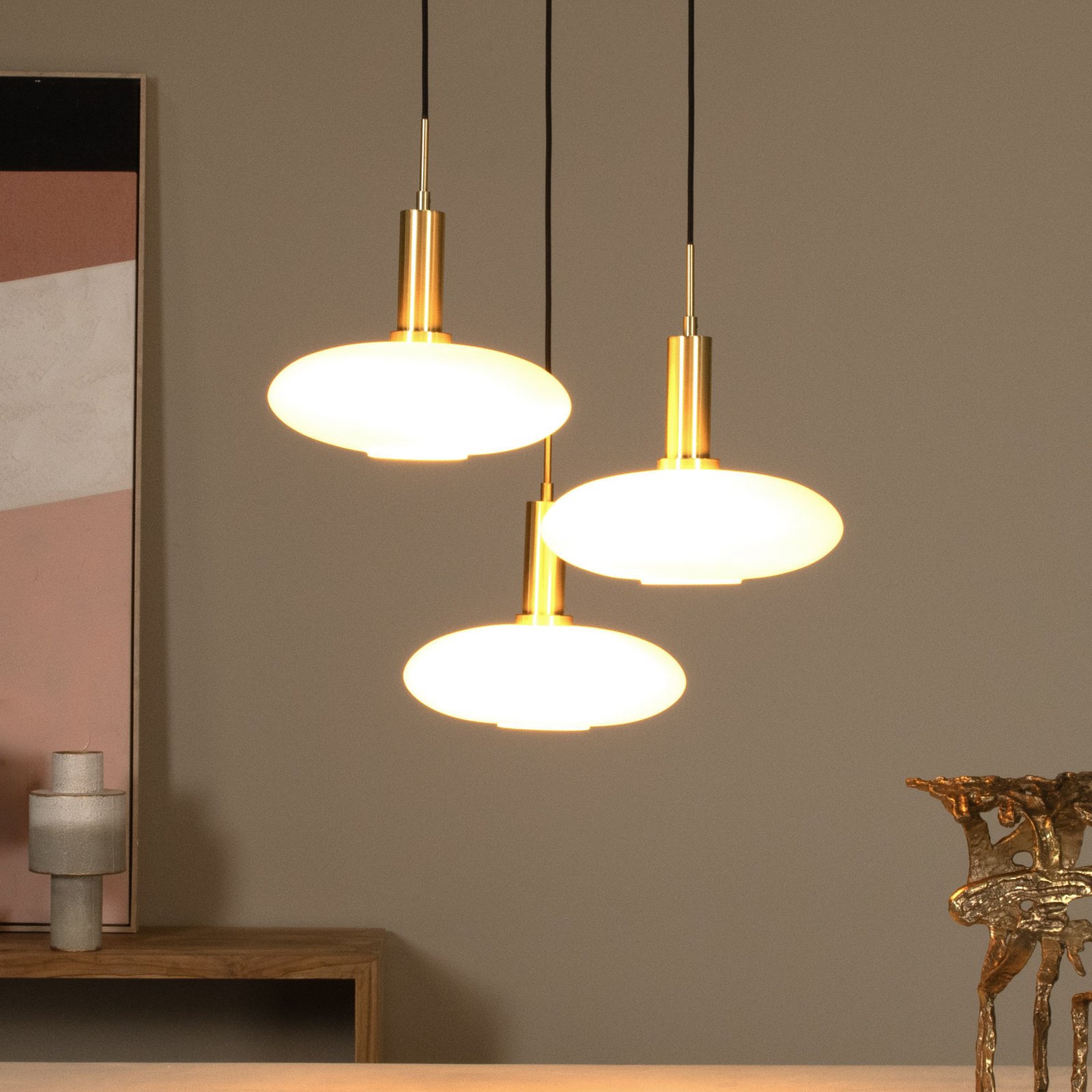 Singala pendant light, Ø 30 cm, glass, 3-bulb, opal, E27