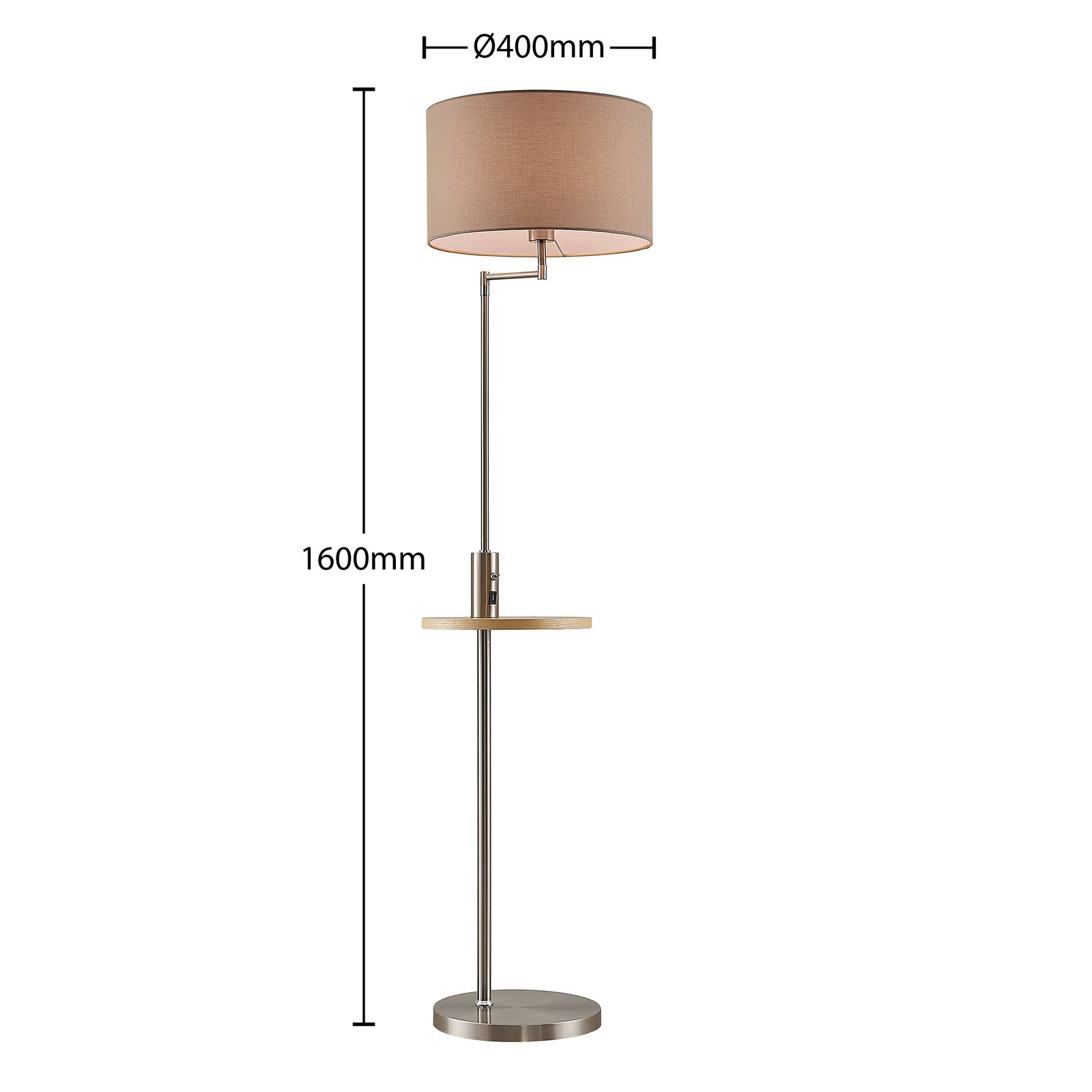 Zinia Floor Lamp Nickel/Grey/Wood - Lindby