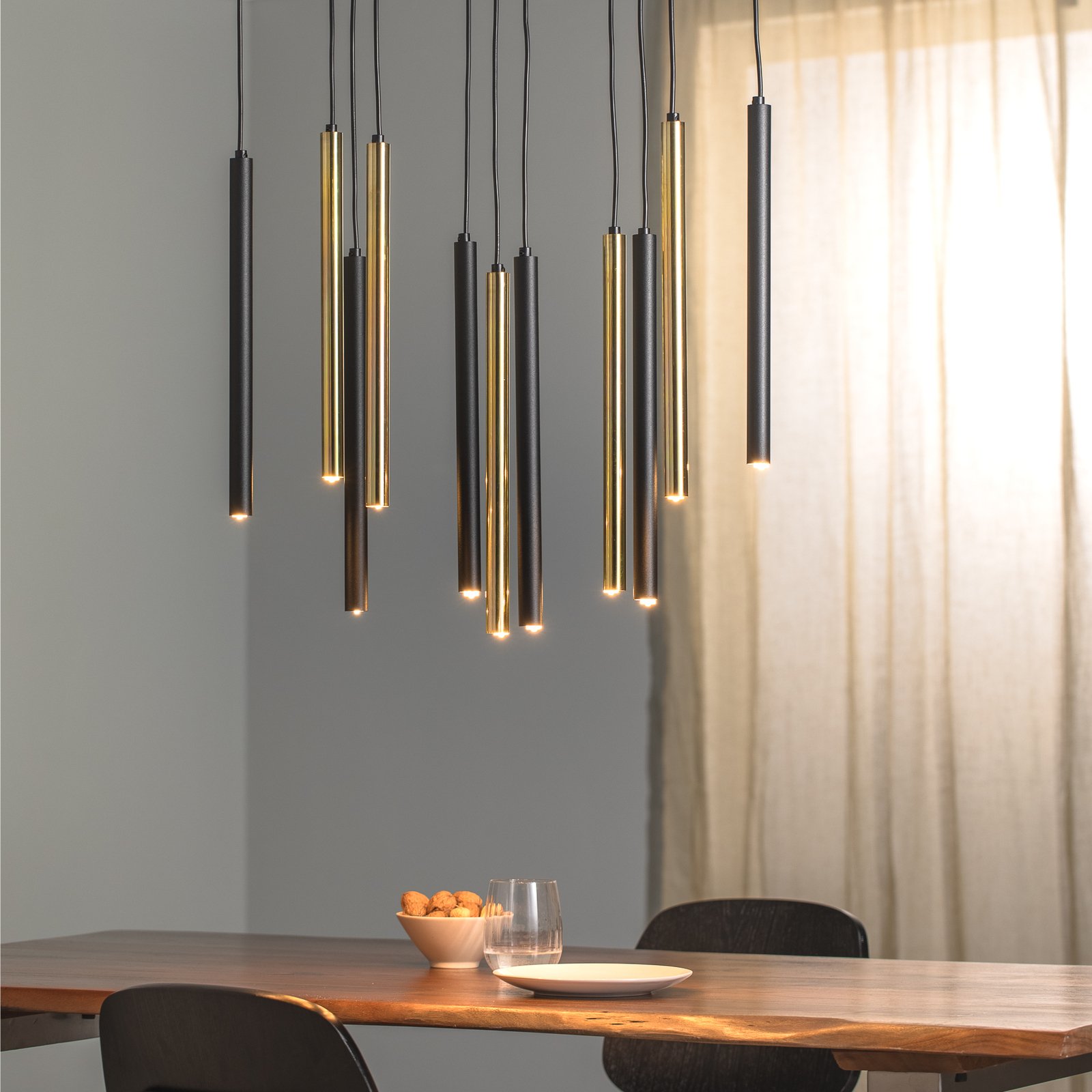 Monza pendant light, black/gold, 11-bulb