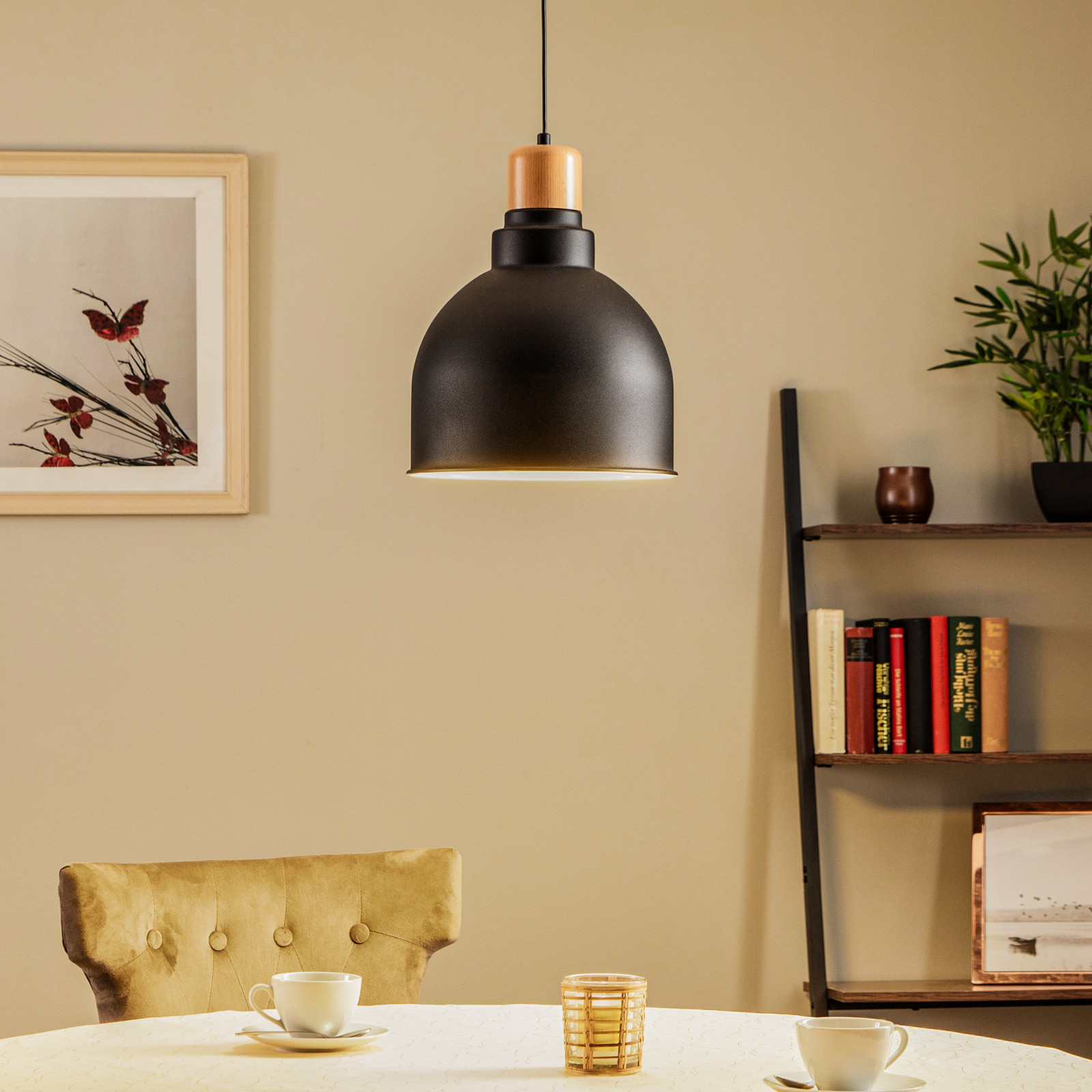 Avonni Lampă suspendată AV-4100-A2-BSY-30 cu detalii din lemn - Camera de zi / sufragerie - negru - Metal