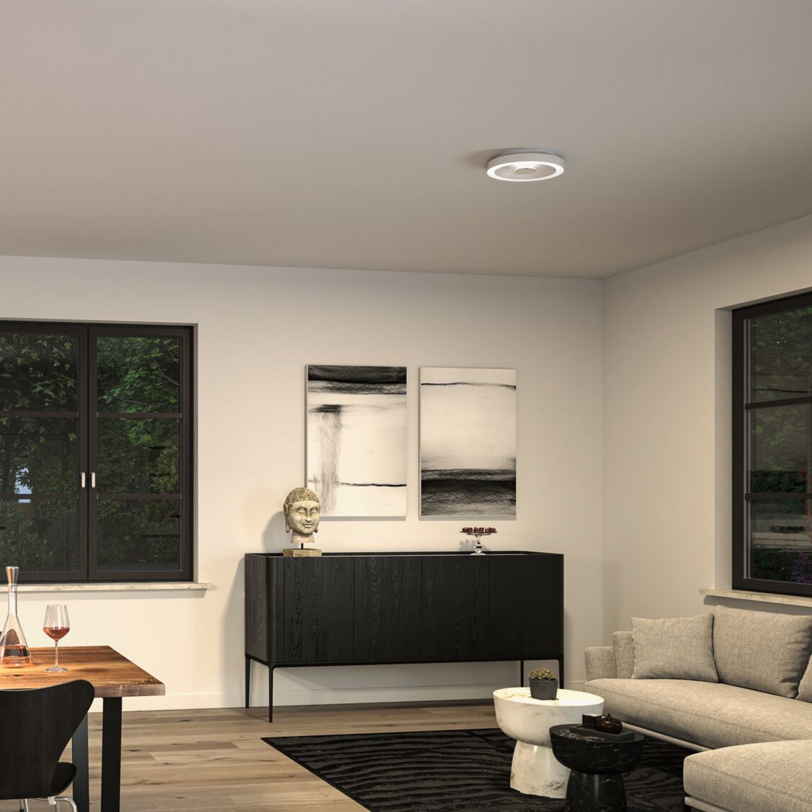 Paulmann LED stropní svítidlo Volea, bílá/stříbrná Ø 32 cm IP44 stmívatelné