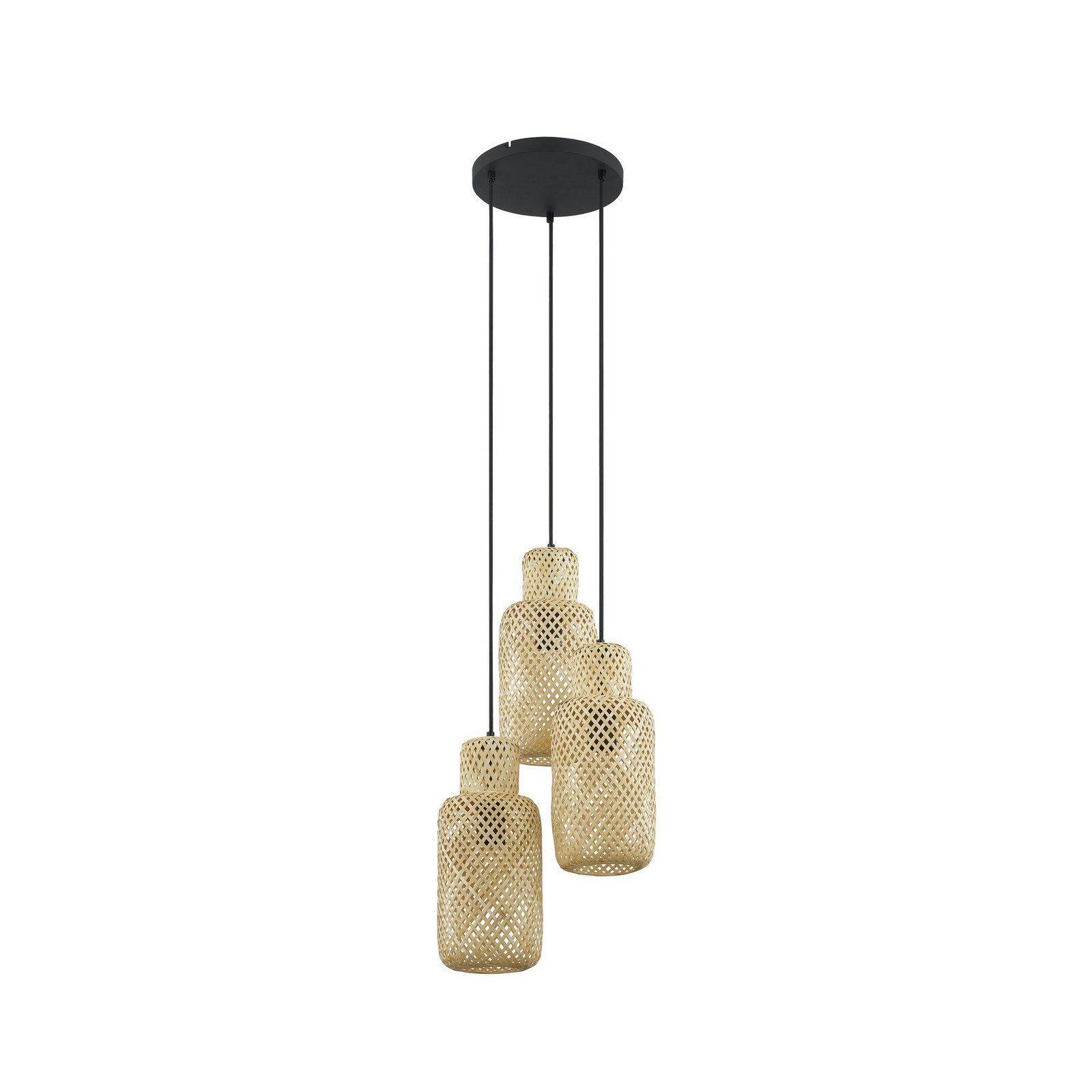 Lindby Venora hanglamp, rond, 3-lamps, Ø 15 cm, bamboe