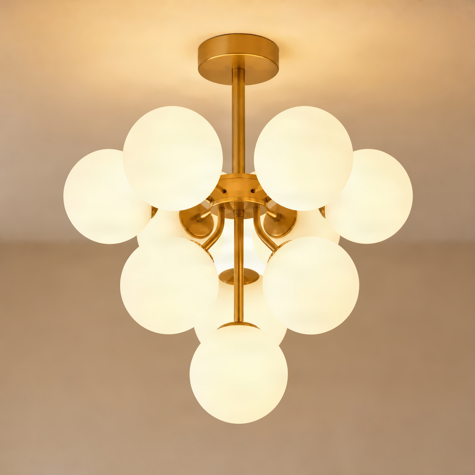 Plafonnier Peyton, à 10 lampes, doré/blanc, verre - Lucande