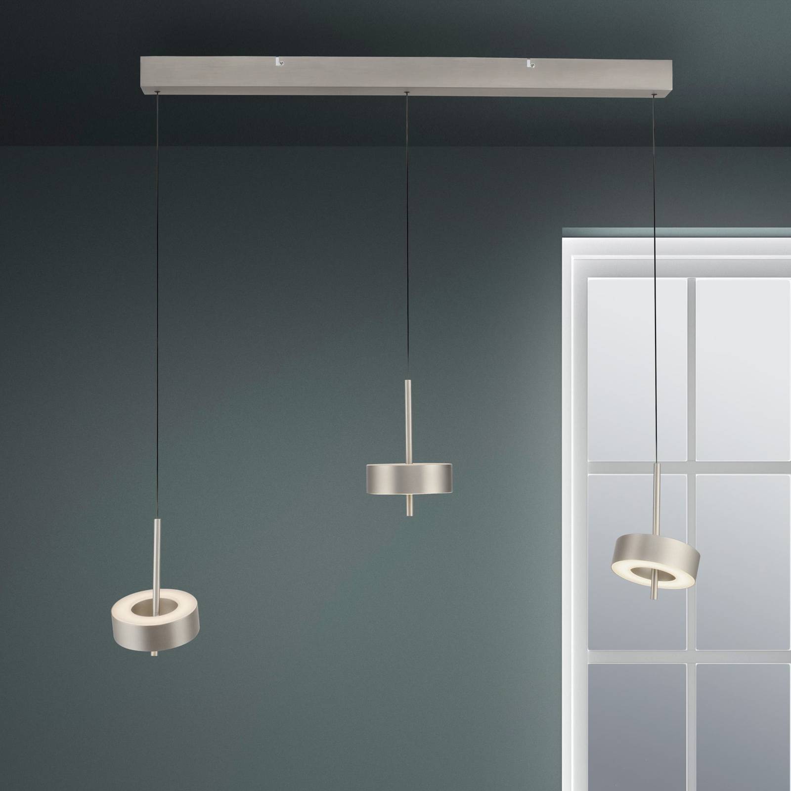 Q-Smart-Home Paul Neuhaus Suspension Smart LED Q-Rotate aluminium 3 lampes