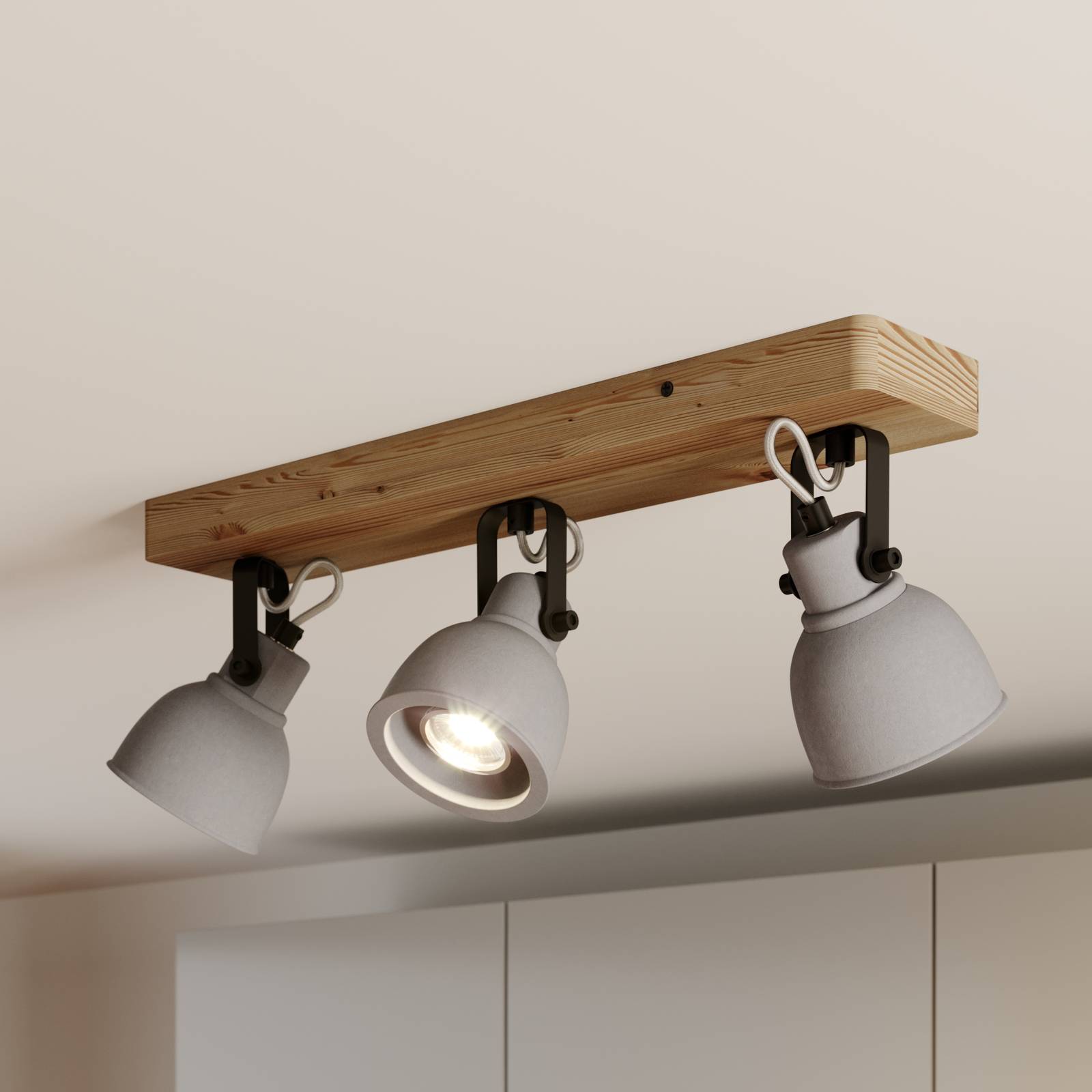 Lindby Mirka LED plafondlamp, dennenhout, 3-lamps
