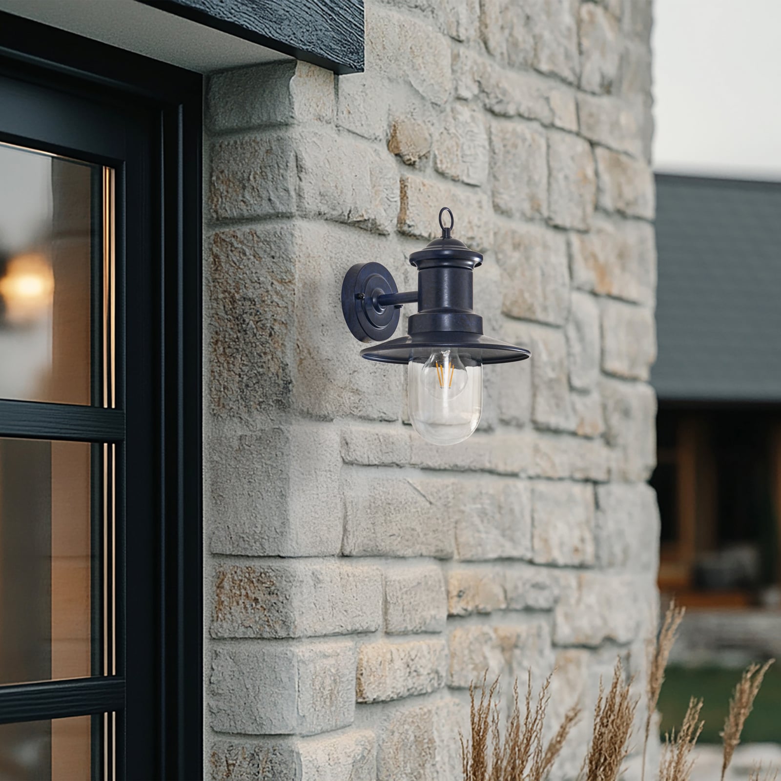 Zidna svjetiljka Eloretta, čelik, crna/plava, E27 IP44 - Lindby