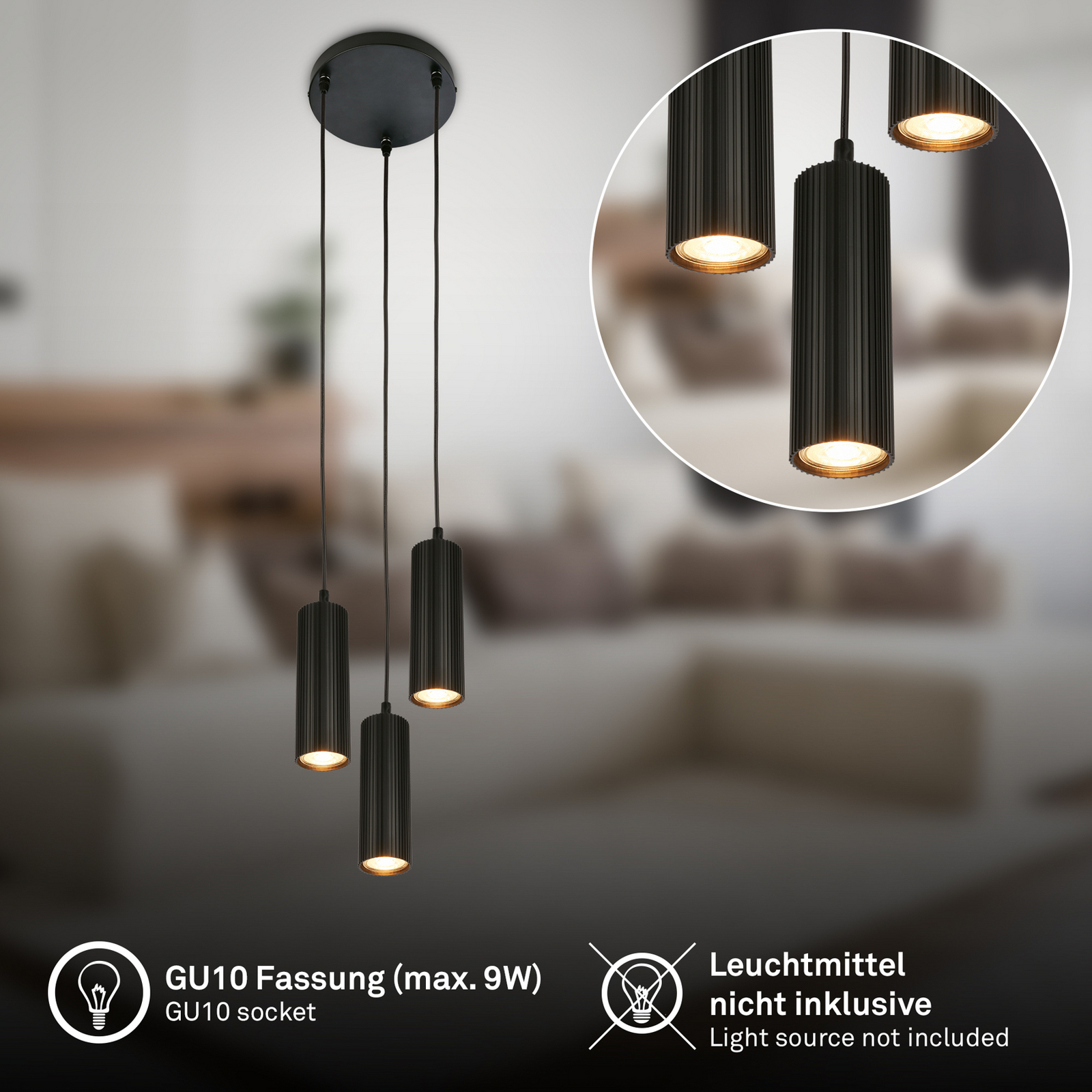 Suspension Ida, noire, à 3 lampes, Ø 20 cm, GU10 Suspension Ida, noire, à 3 lampes, Ø 20 cm, GU10