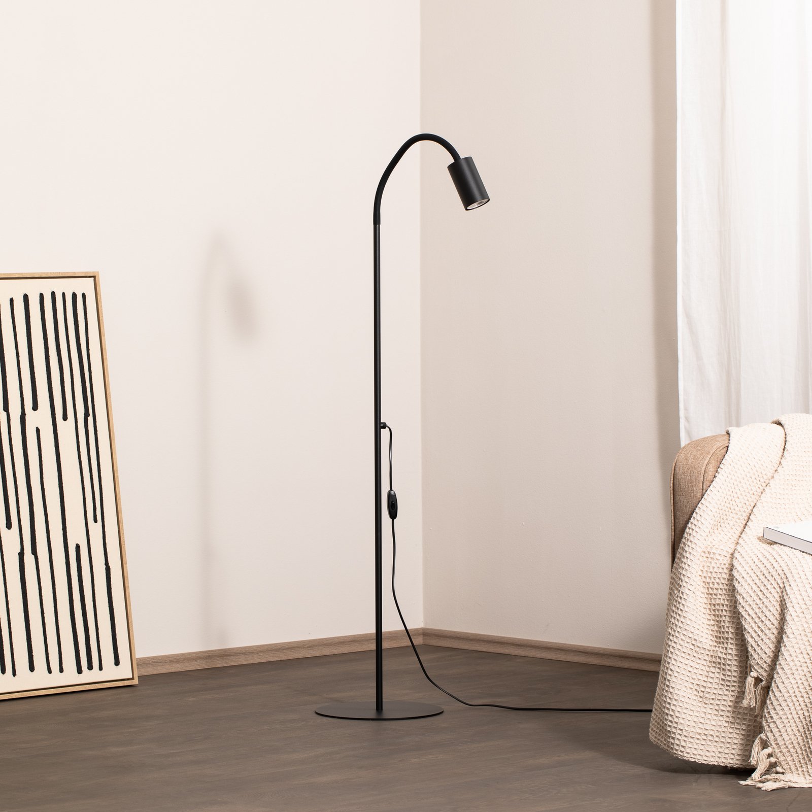 Lampe sur pied Eye Flex avec bras flexible, noir