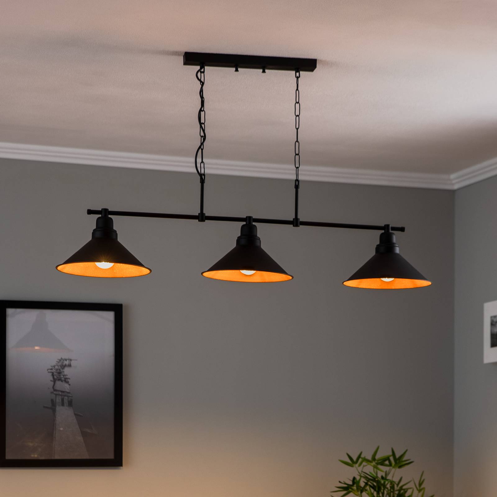 Opviq Suspension Sivani MR-835 3 lampes linéaire noir/or