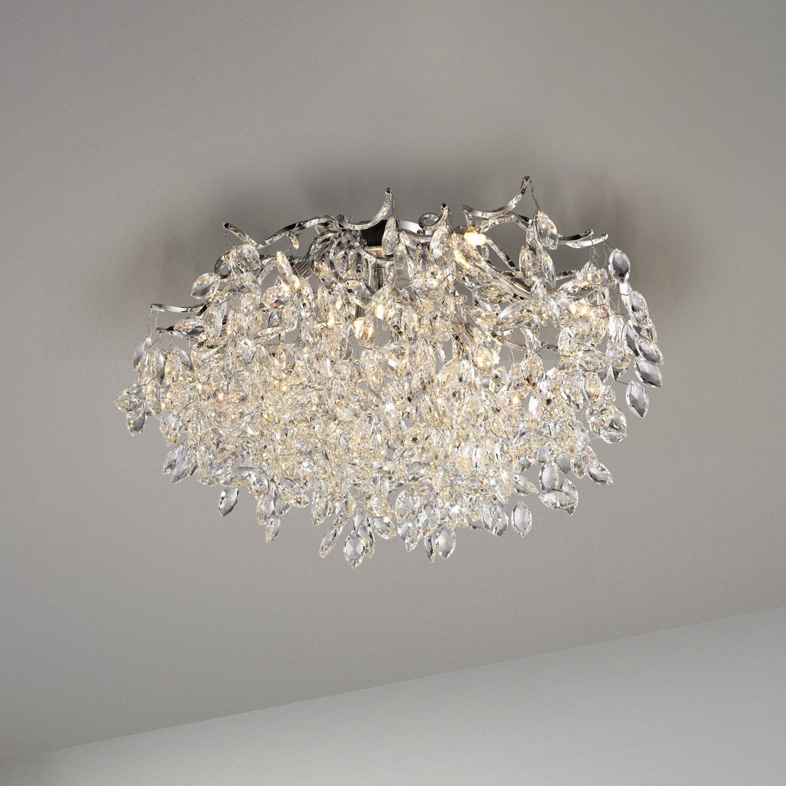 Paul Neuhaus Plafonieră Ricicle pandantiv din cristal Ø 60 cm - Camera de zi / sufragerie - crom transparent - Aluminiu