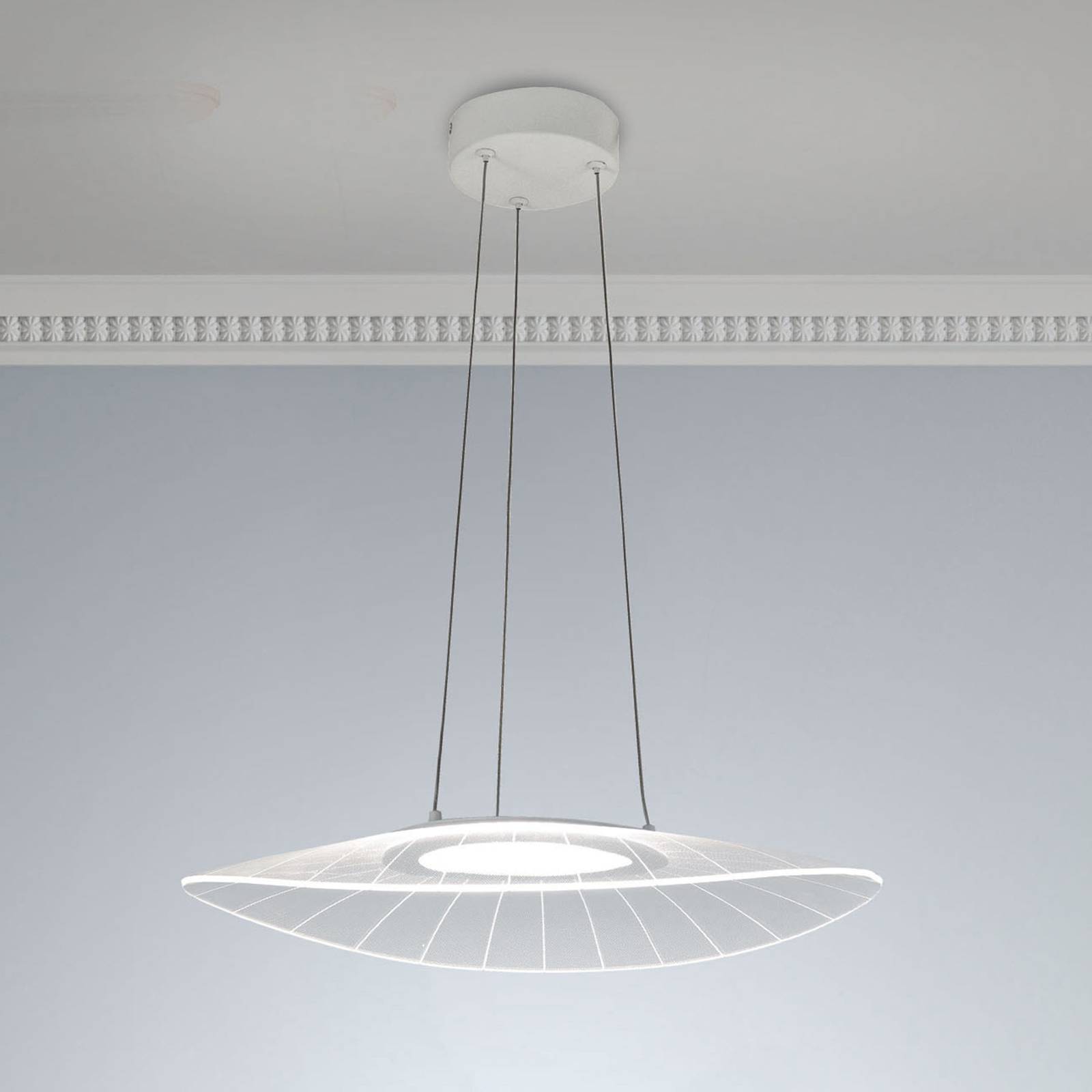 E-shop Závesné svietidlo LED Vela, biele, oválne, 59 cm x 43 cm