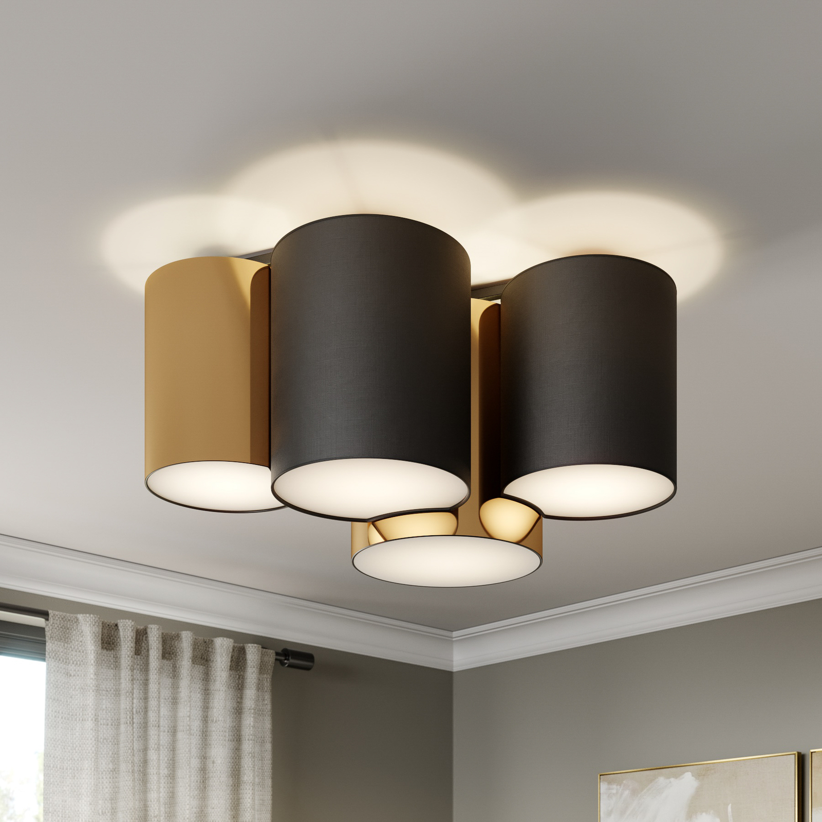4-bulb Mona ceiling light, black/gold