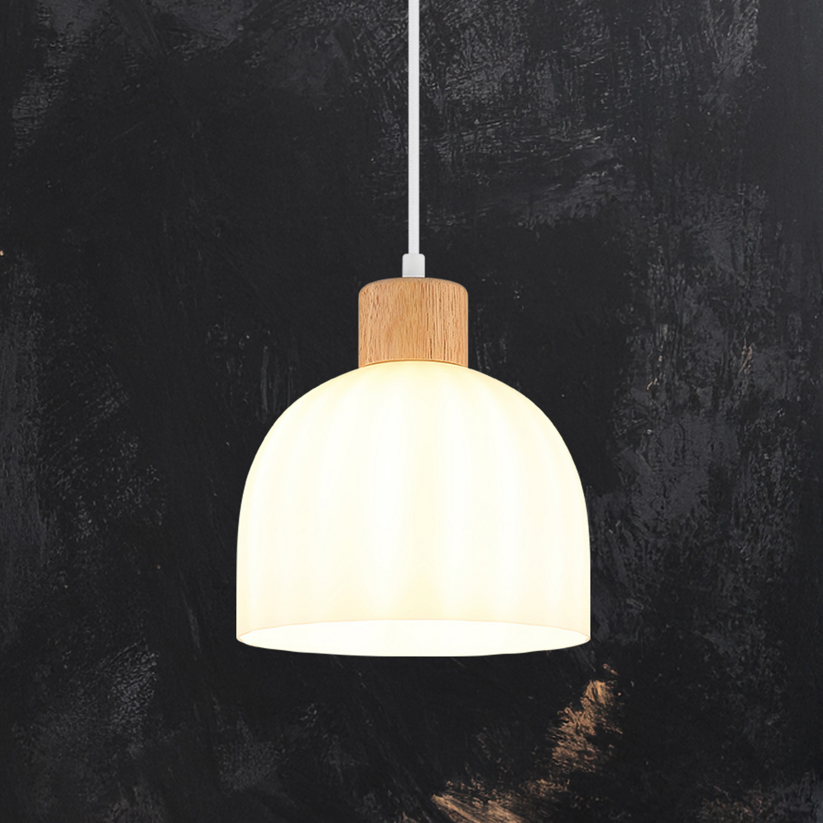 Lampă suspendată Swanson, Ø 20 cm, alb/maro, metal/lemn