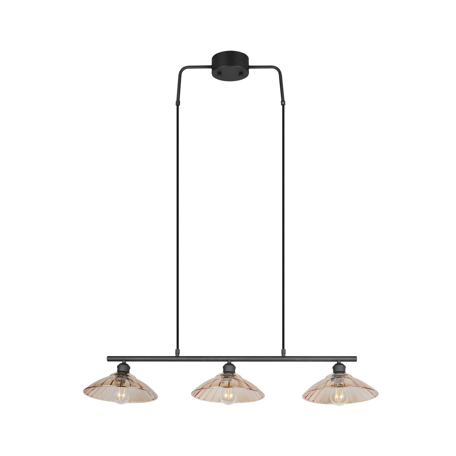 Hängelampe Eluna, amber/schwarz, 100 cm, Glas/Metall, 3-flg.