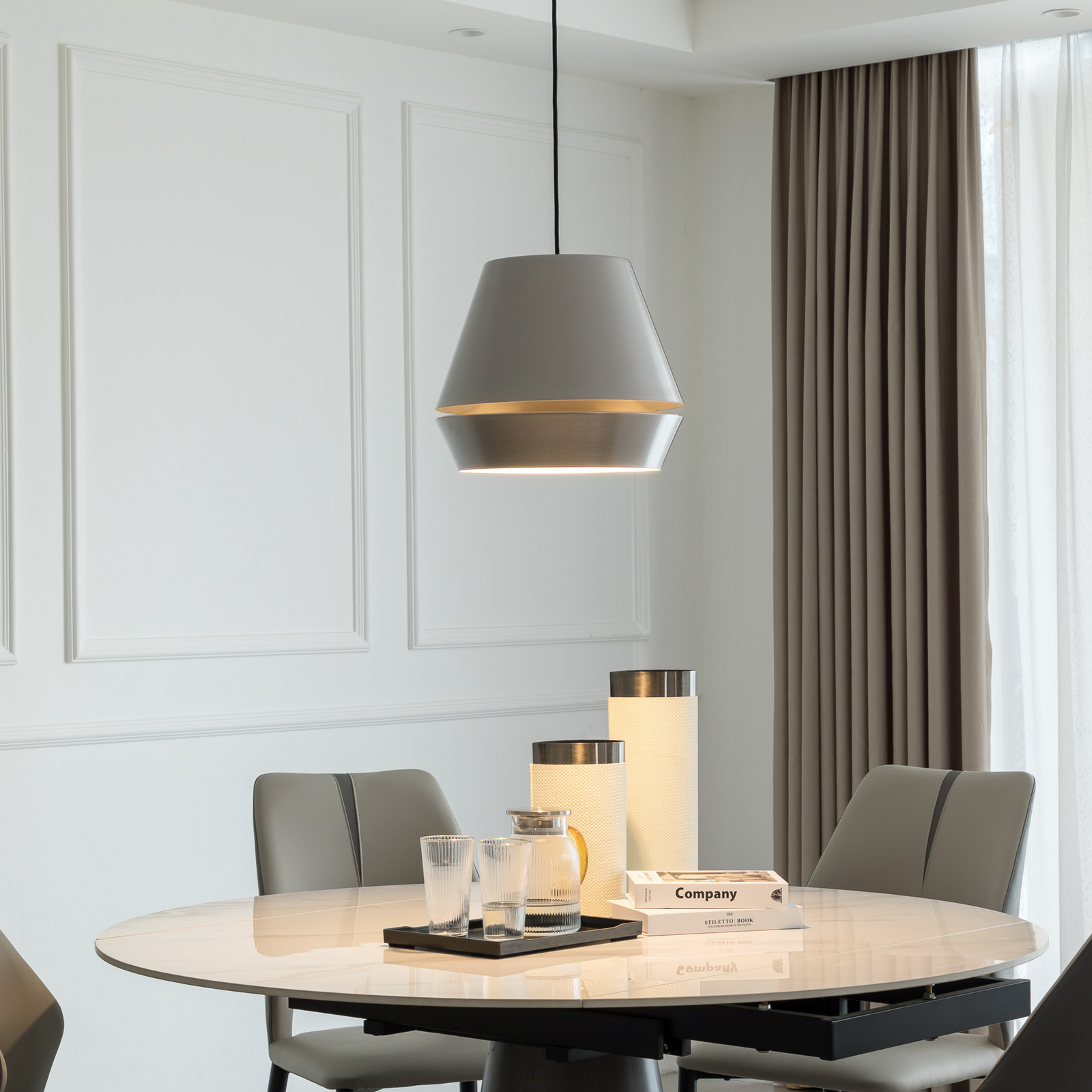 Lucande Mynoria Suspensie cu LED gri aluminiu Ø 35 cm - Camera de zi / sufragerie - design - gri argintiu