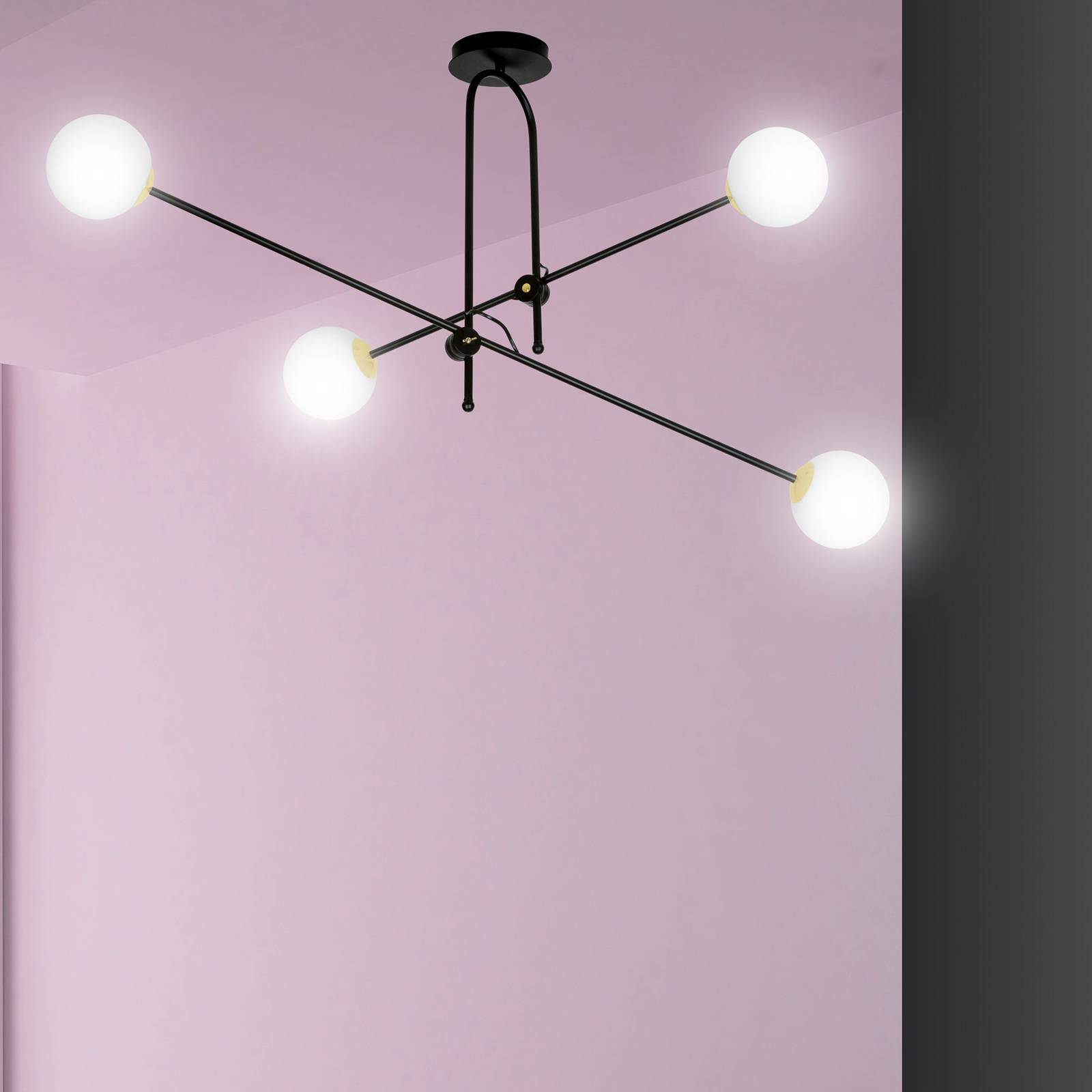 Euluna Plafonnier Kabo 2 bras noir/doré 4 lampes