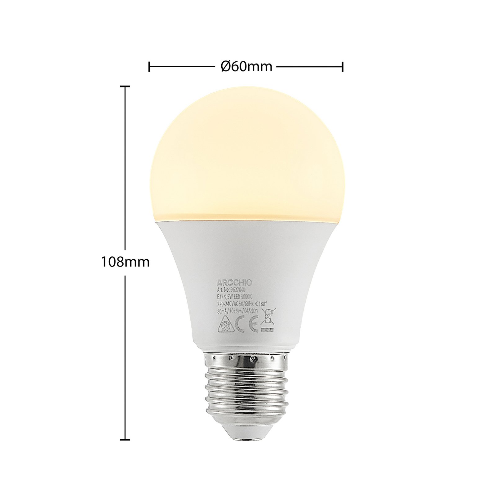 LED-Lampe E27 A60 9,5W 3.000K opal, 3er-Set