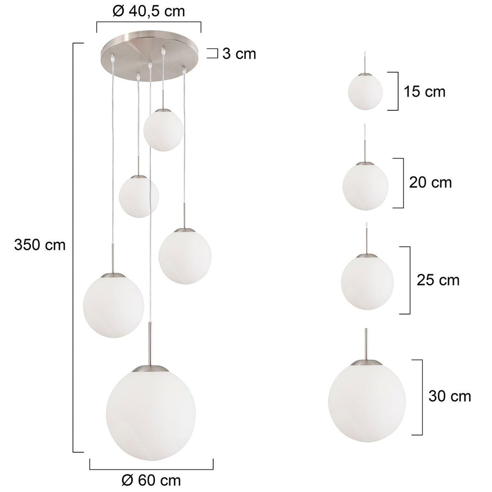 Závěsné svítidlo Bollique, ocel, opálová bílá, sklo, 5 světelných zdrojů,