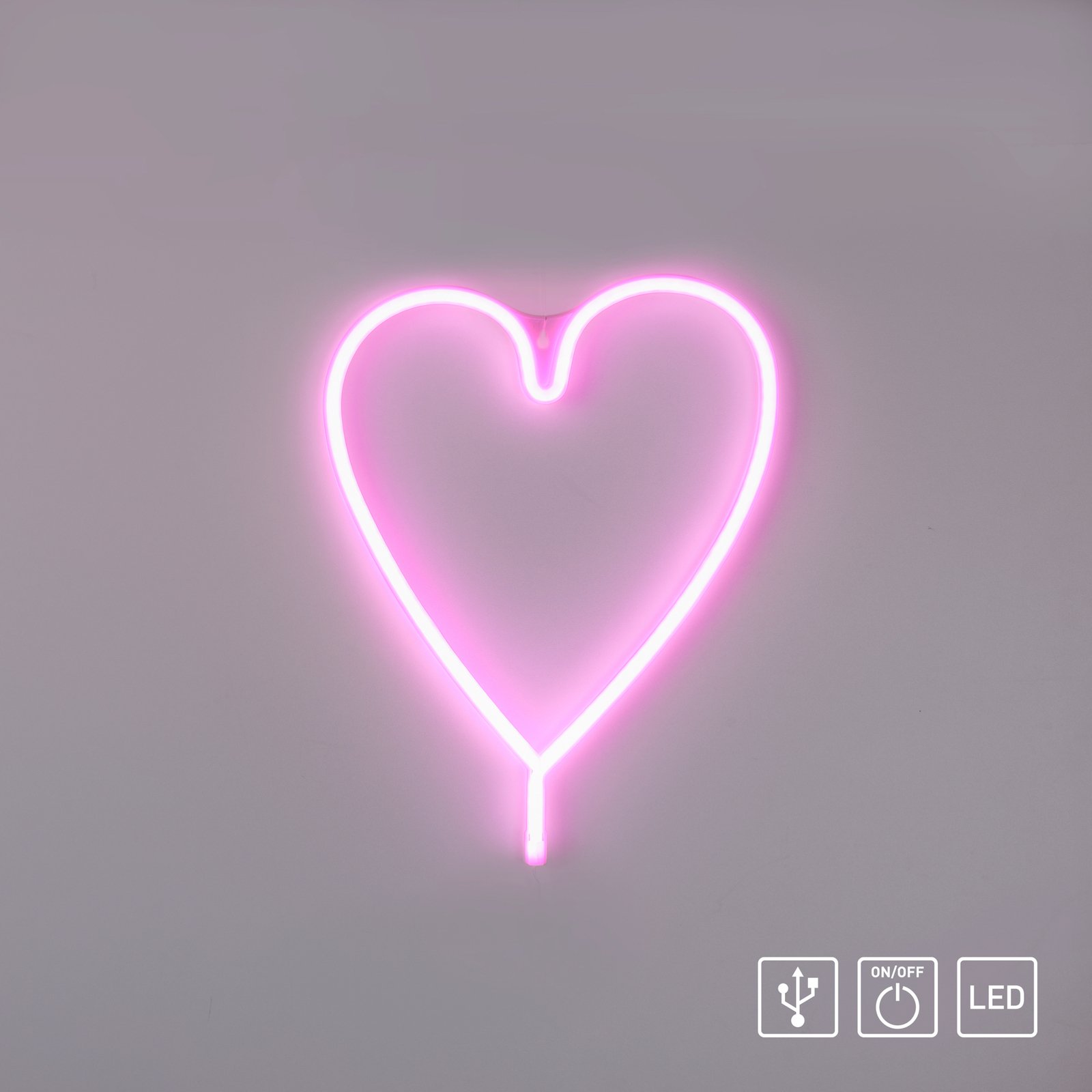 LED светлина за стена неоново сърце, USB