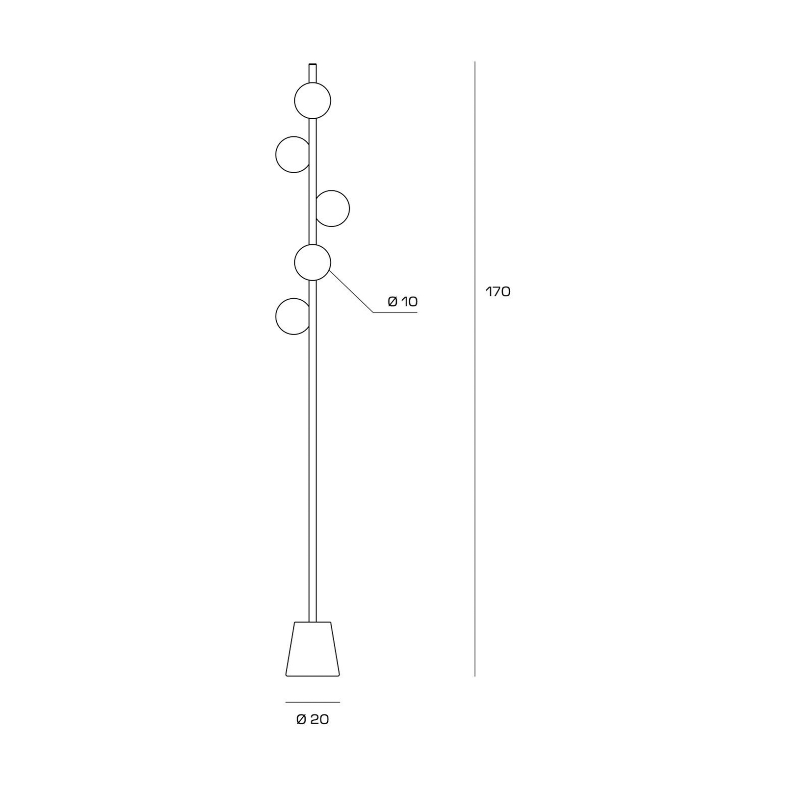 Pomi vloerlamp, 5-lamps, goud/wit, glas, hoogte 170 cm