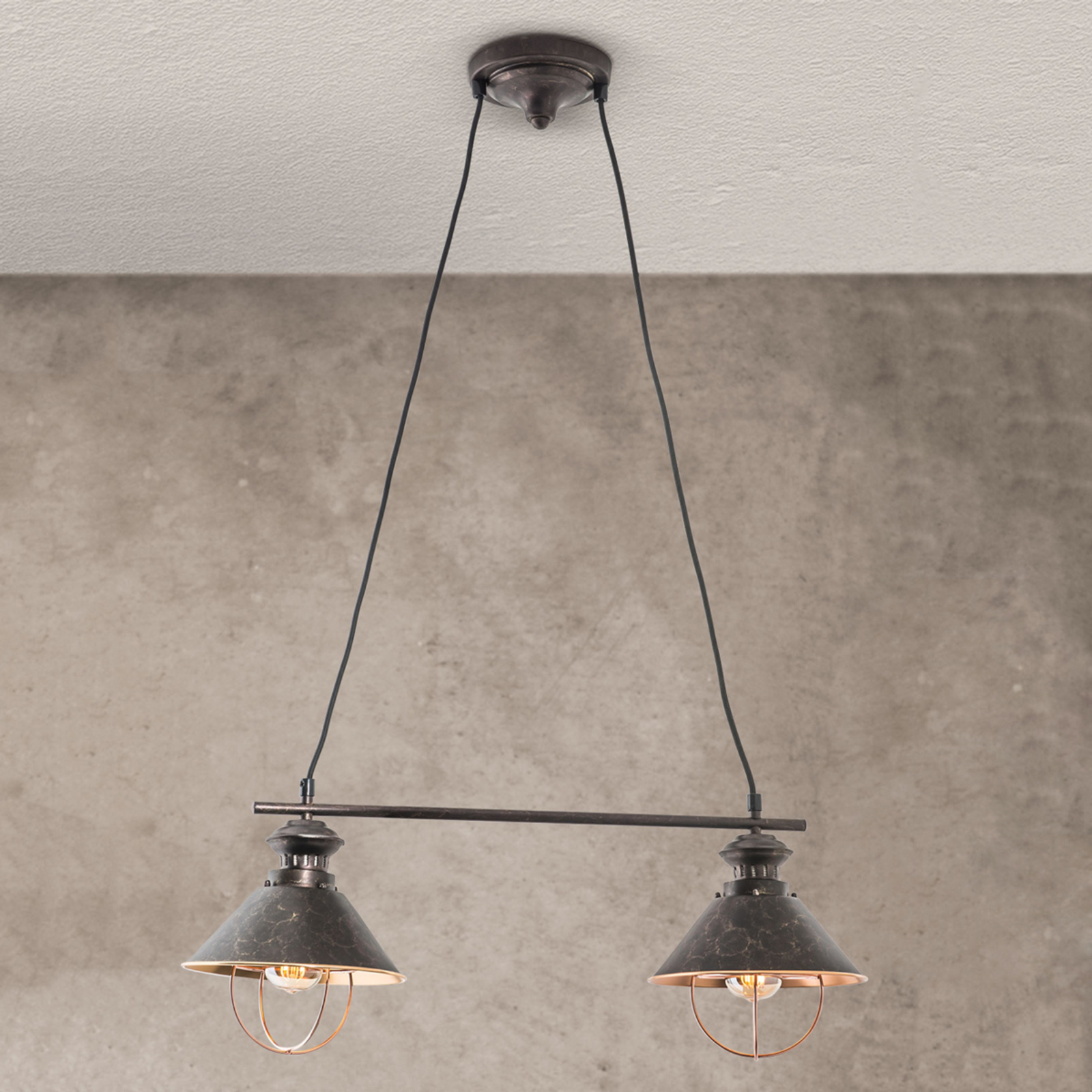 2-bulb Shanta hanging light in black copper