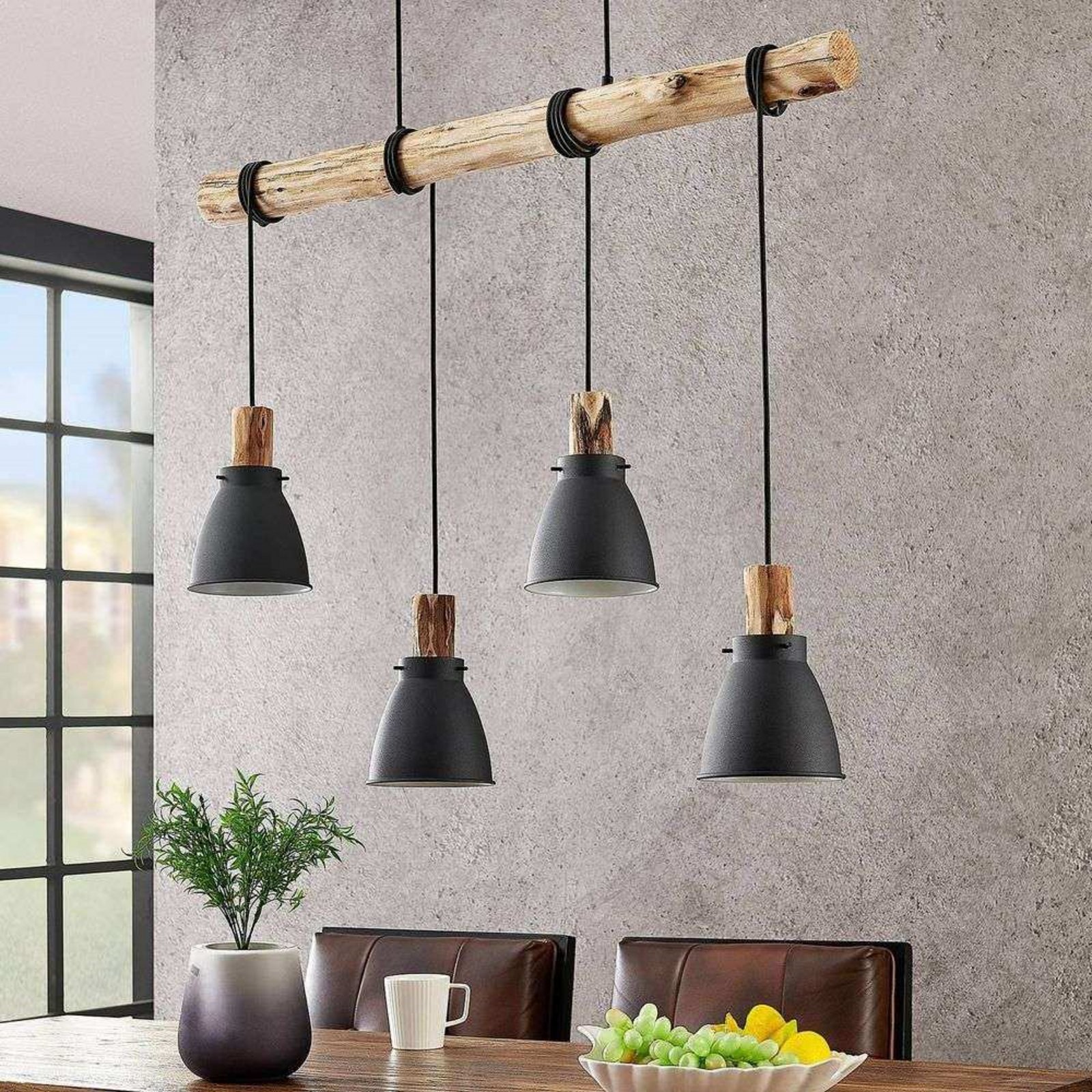 Trebale 4 Taklampa Black/Wood - Lindby