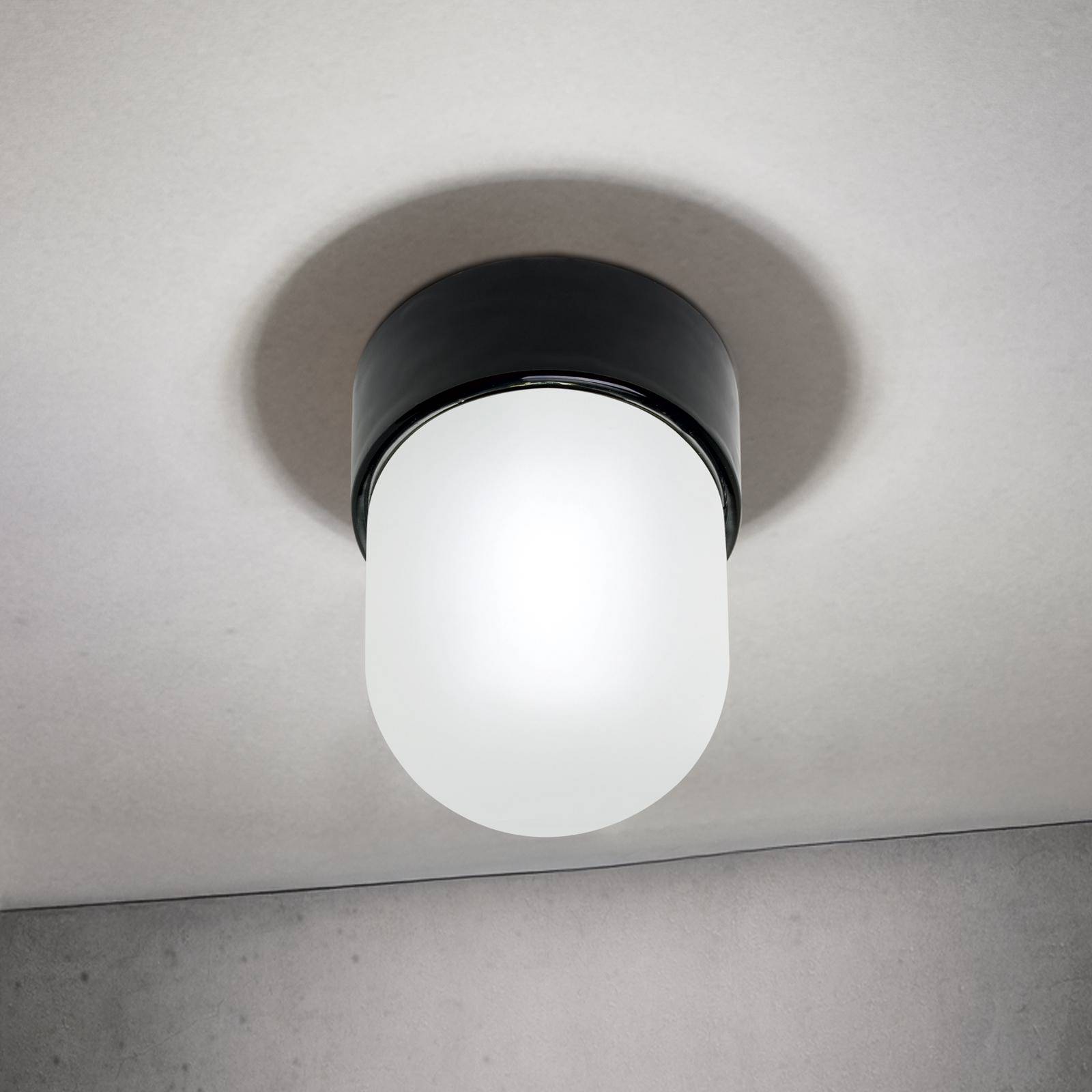 Lampa sufitowa Ostia, czarna, ceramika, szkło satynowane, E27