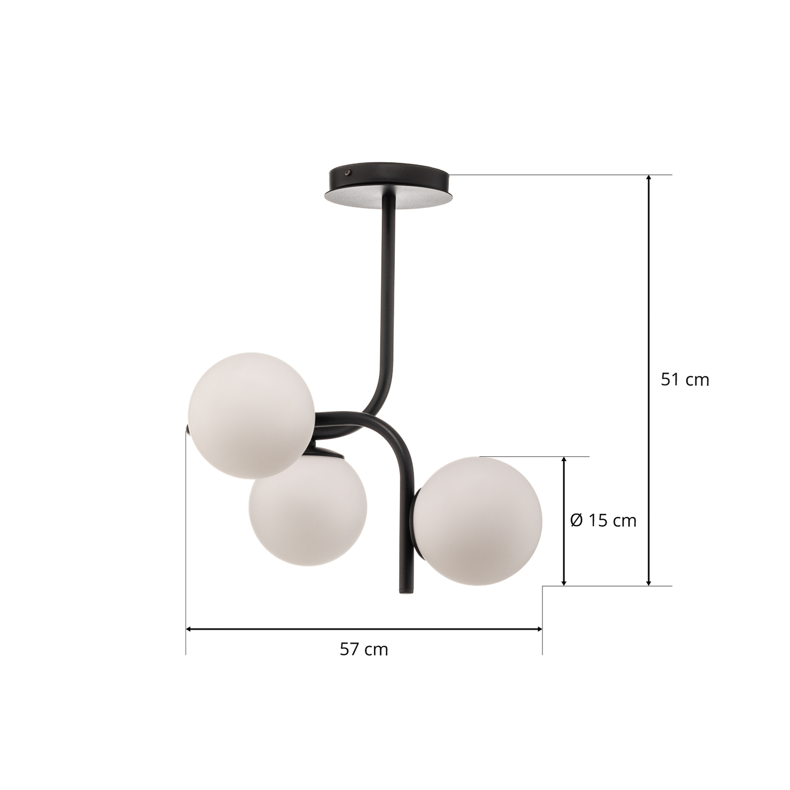 Grand loftlampe, sort, 3 lyskilder