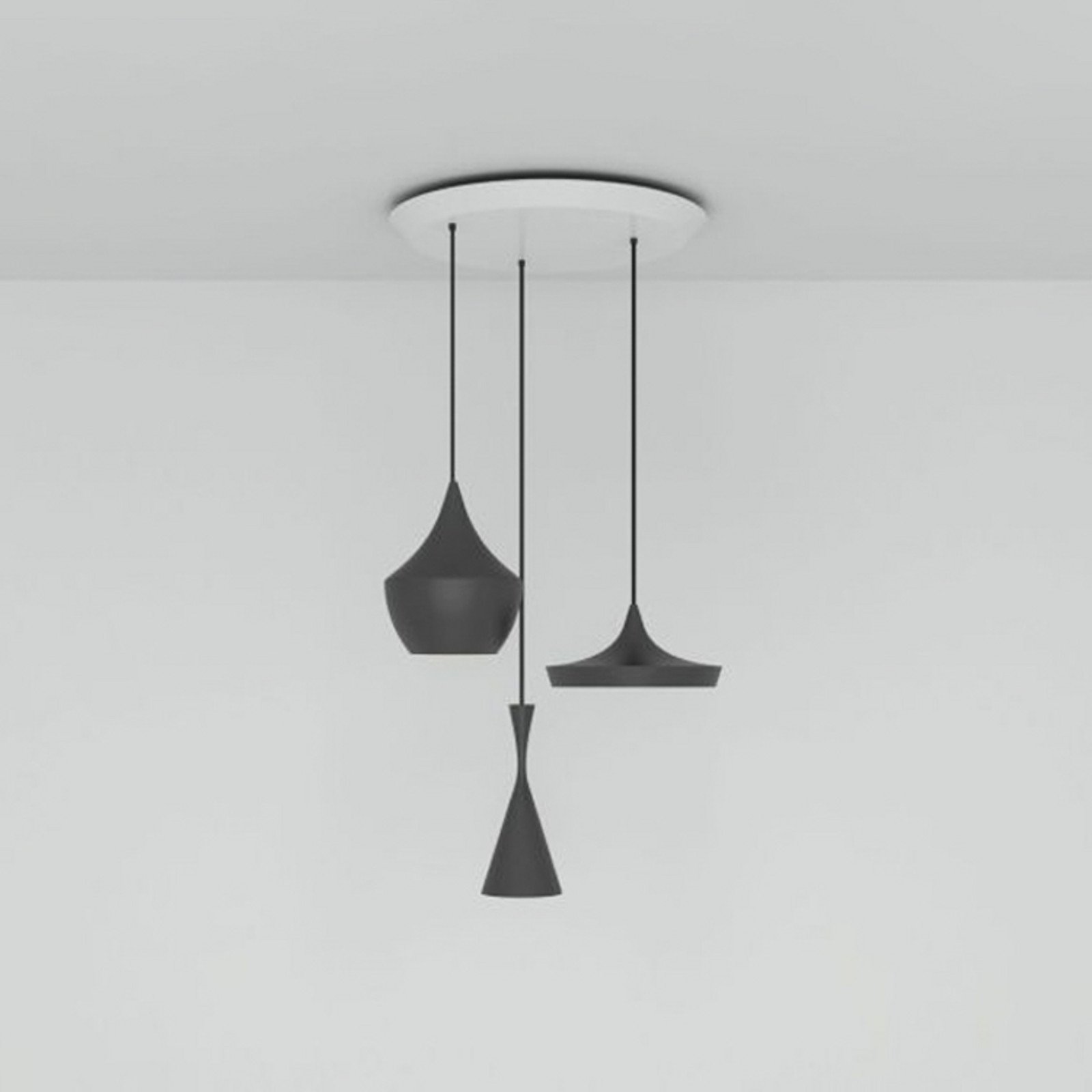 Tom Dixon Beat Trio Round pendul 3 becuri negru - Camera de zi / sufragerie - design - negru alamă - Metal