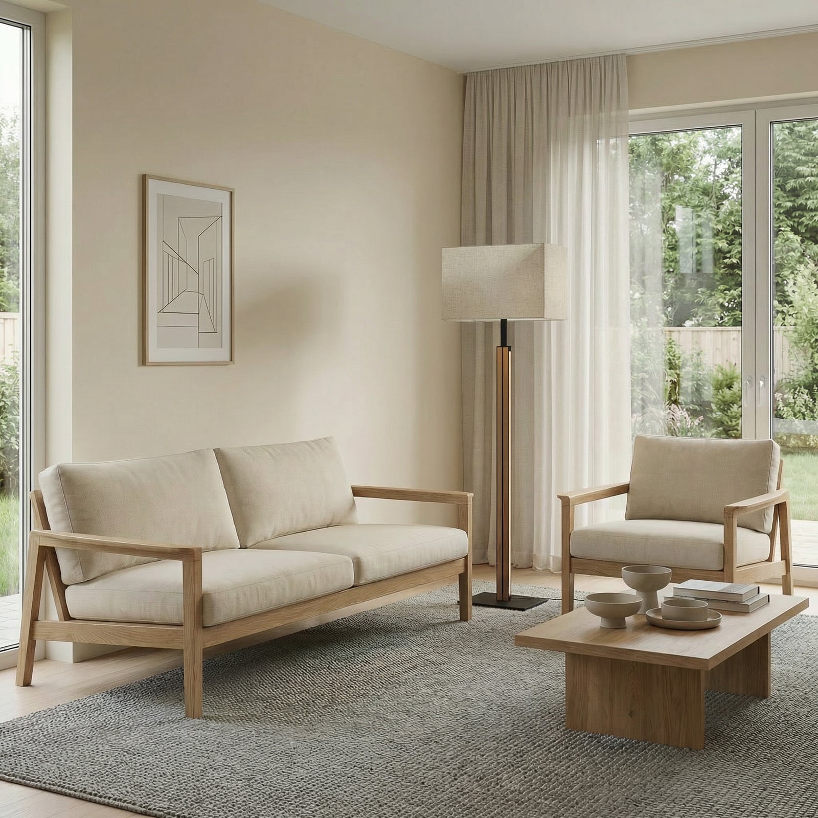 Lisene LED-golvlampa ek/svart/natur, 162 cm – Quitani