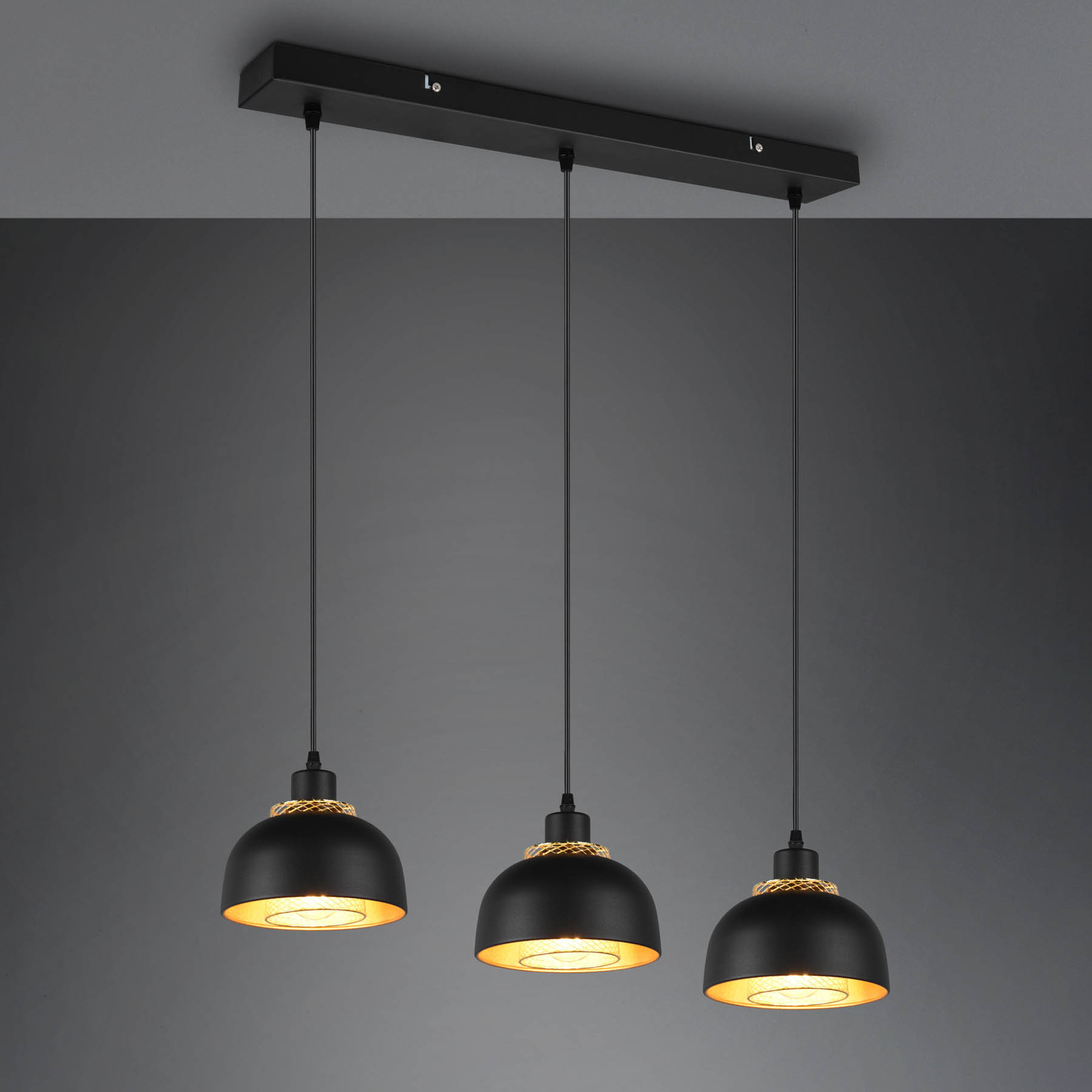 Suspension Punch, noire/dorée, trois lampes