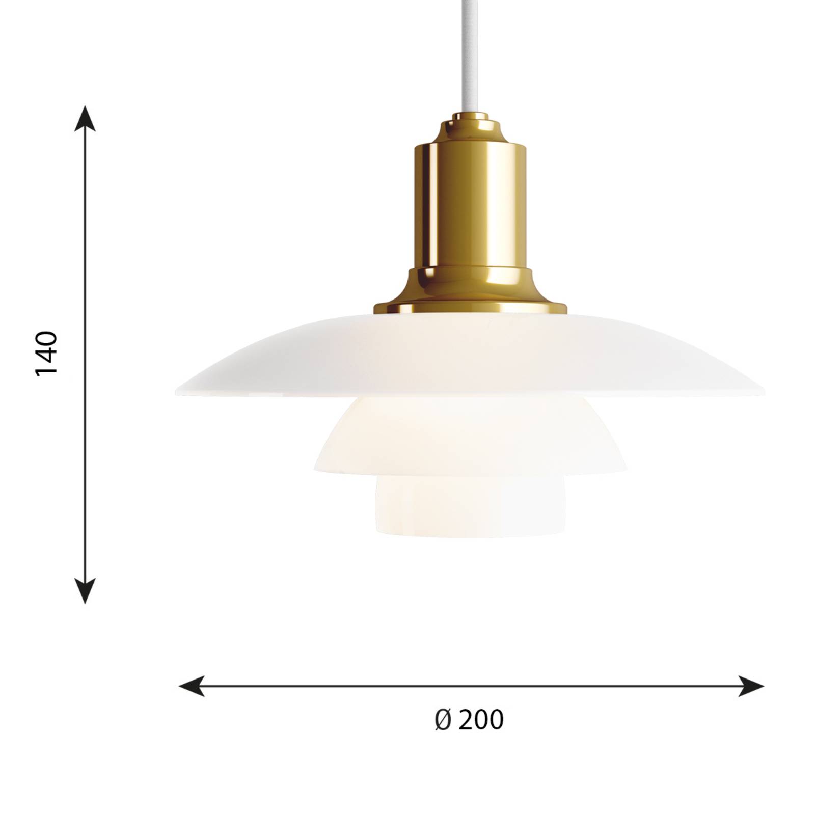 Louis Poulsen PH 2/1 sklenená závesná lampa mosadz