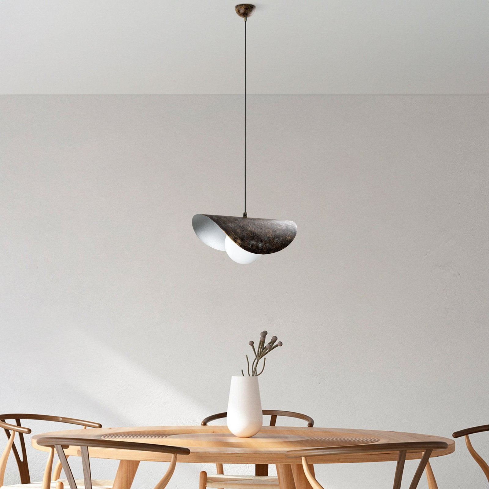 Hängeleuchte Vatoz, 1-flammig, schwarz, Ø 40 cm, Metall/Glas