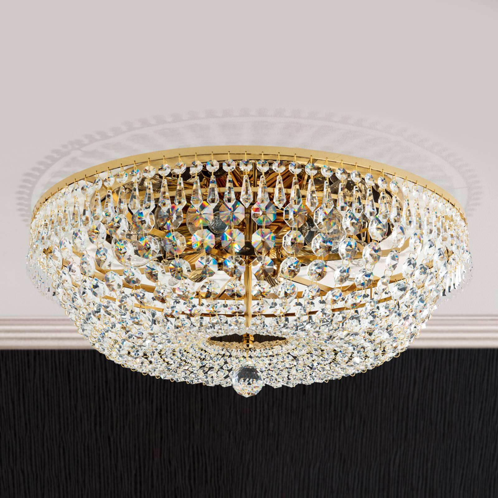Kryształowa lampa sufitowa SHERATA śr. 55 cm złota