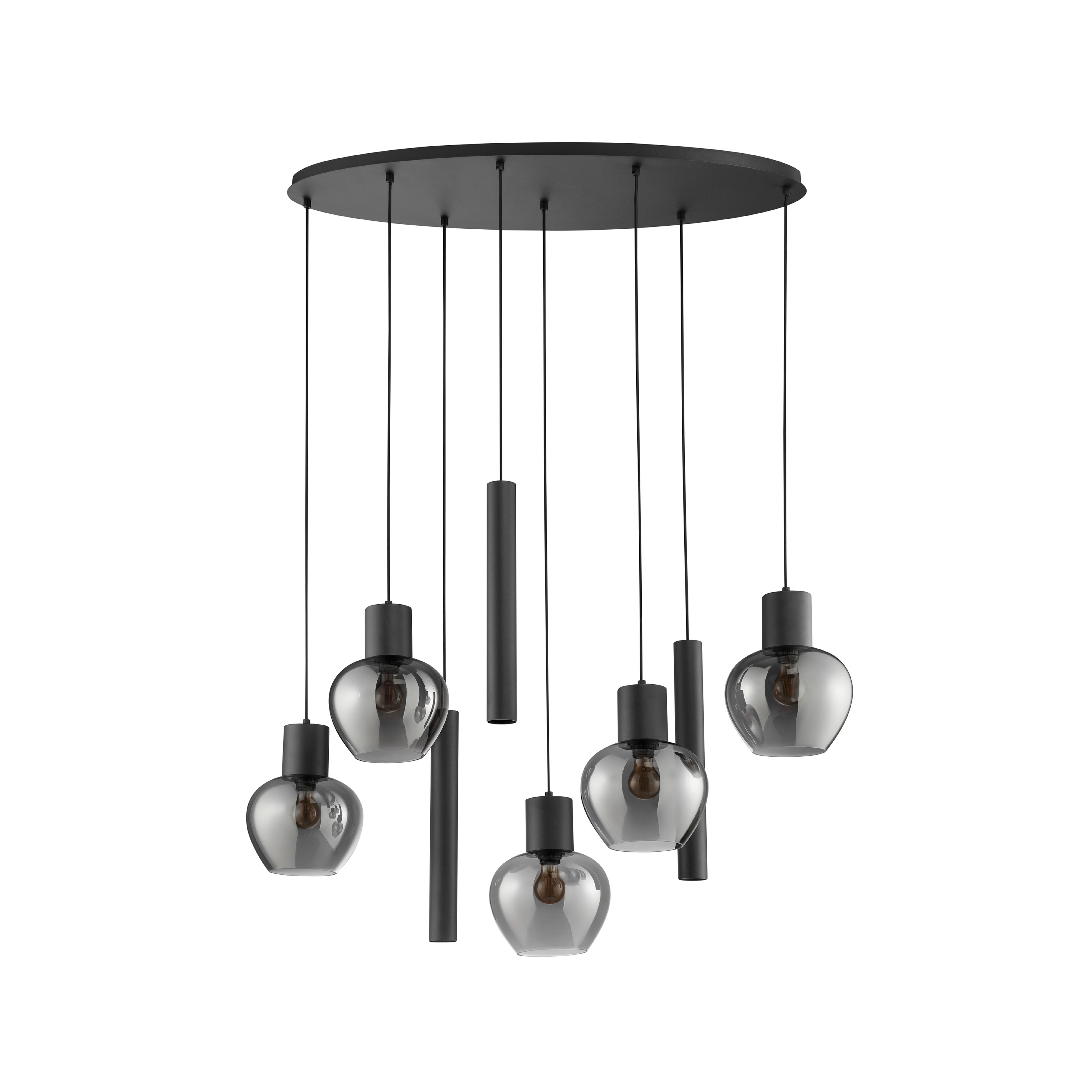 Hängelampe Ligari, schwarz/rauchgrau, Länge 126 cm, Glas