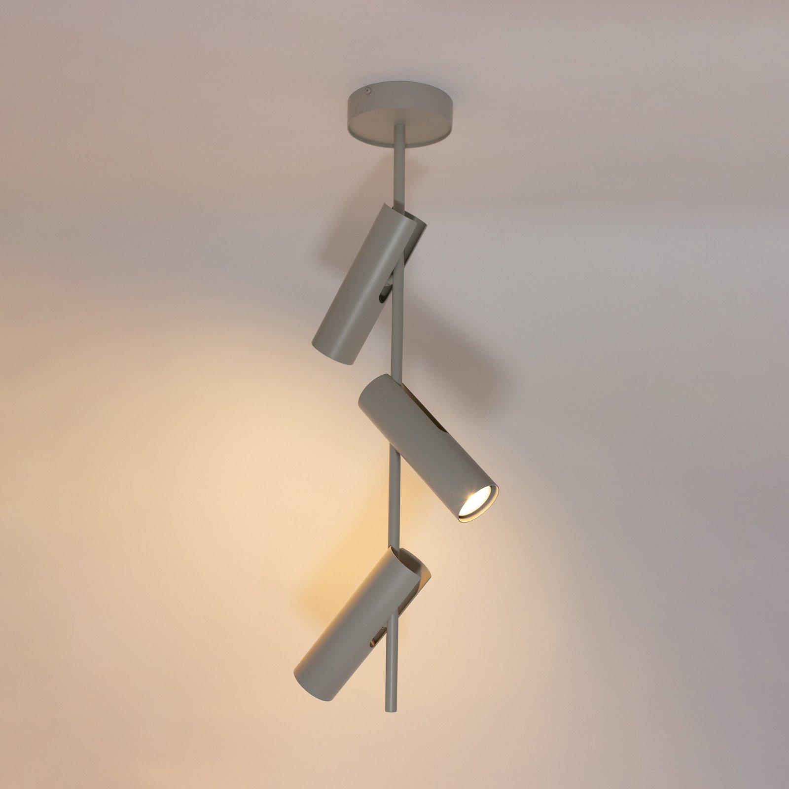 Leda 3 downlight, taupe, 3-bulb, steel, GU10, height 76 cm