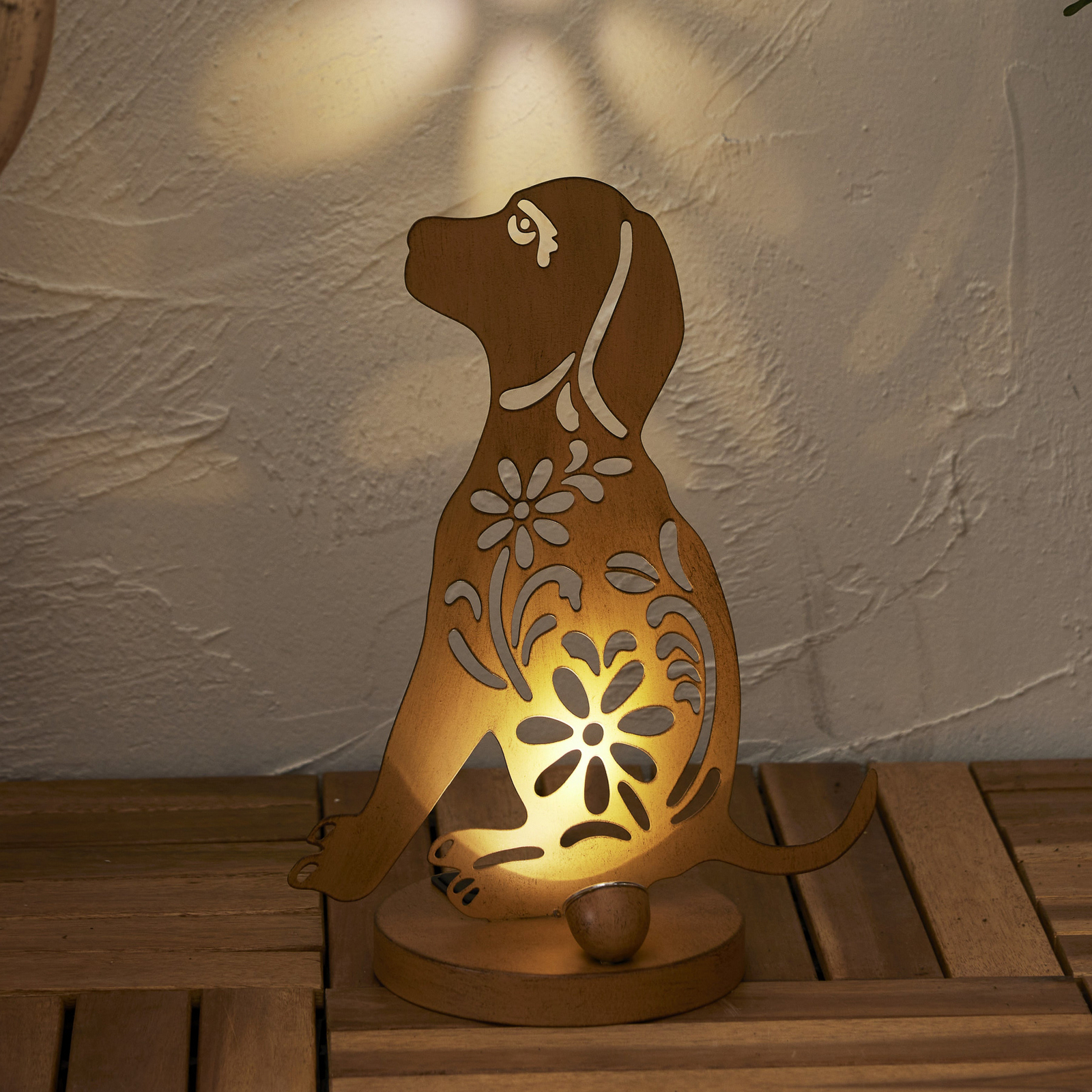 Oxidog-LED-aurinkokoristelamppu, korkeus 33 cm, ruosteenvärinen, IP44 Oxidog-LED-aurinkokoristelamppu, korkeus 33 cm, ruosteenvärinen, IP44