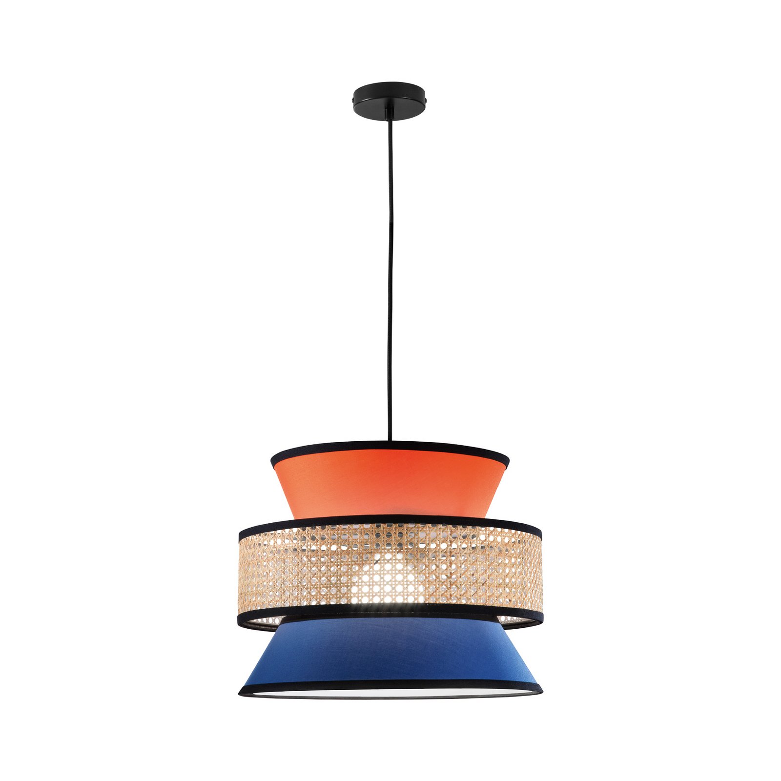 Hanglamp Gazebo, oranje/blauw/naturel, Ø 40 cm, stof/rotan Hanglamp Gazebo, oranje/blauw/naturel, Ø 40 cm, stof/rotan