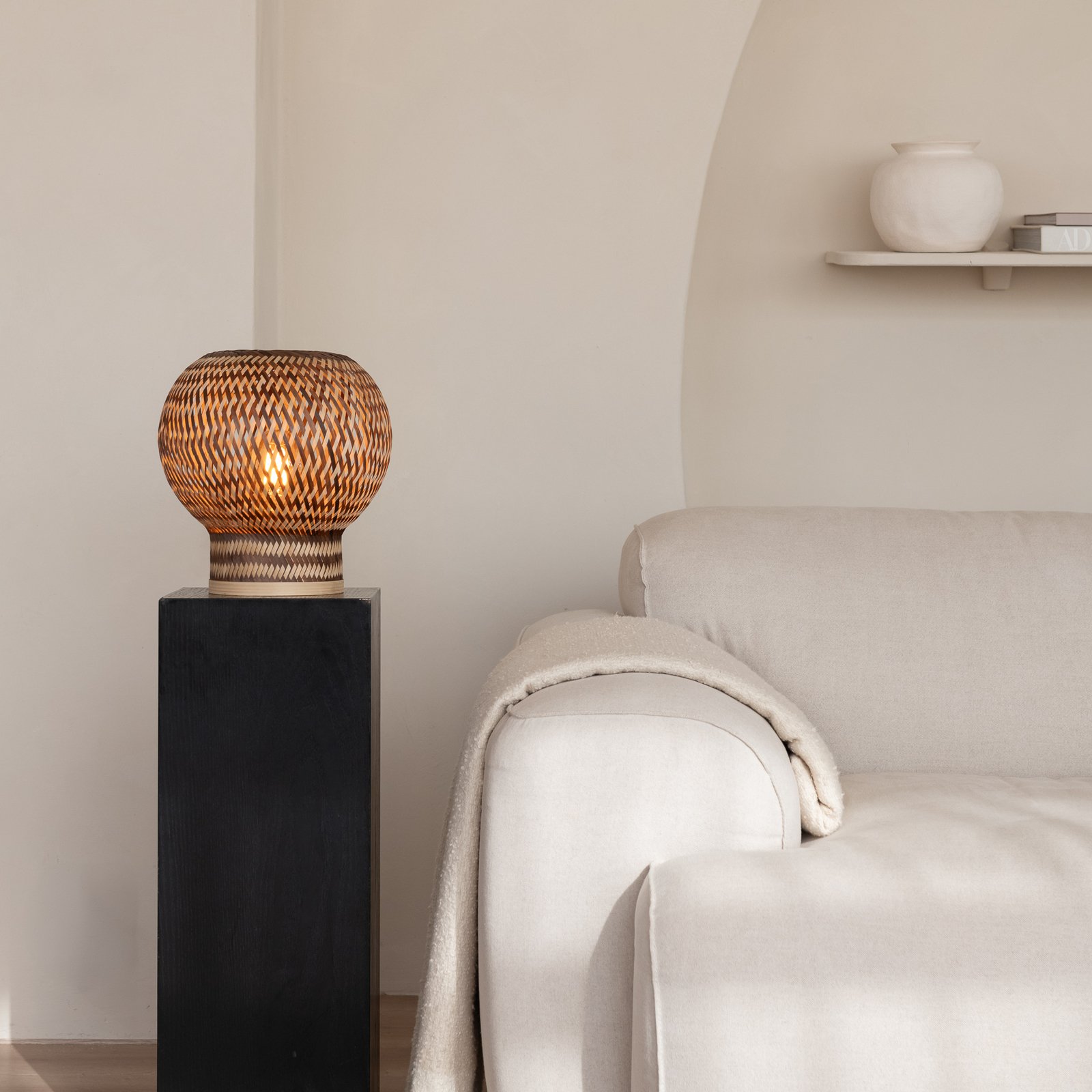 GOOD & MOJO Lampe de table Barbados, marron, Ø 25 cm, bambou, E27
