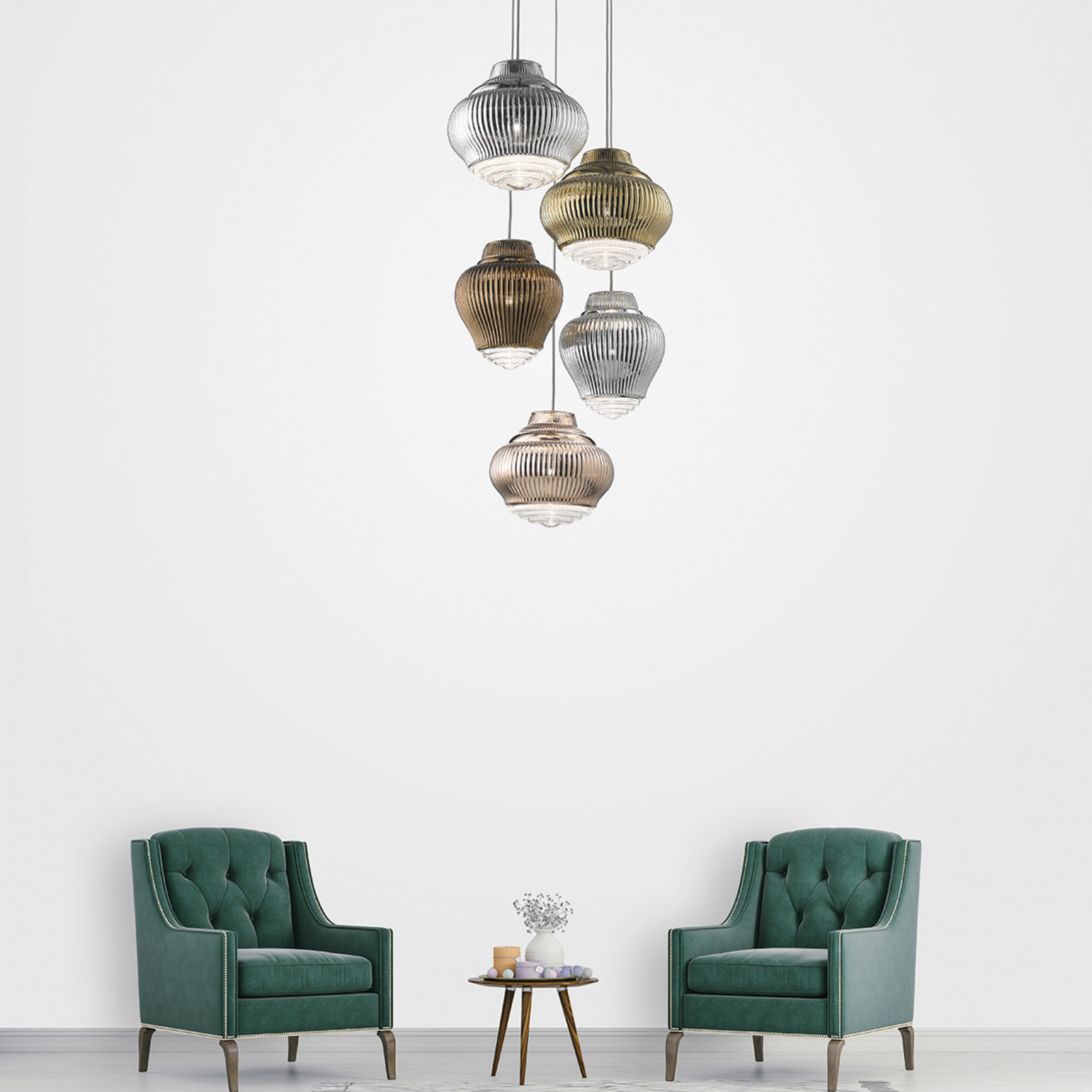 AILATI Bonnie lampă suspendată 130 cm aur antic metalic - Camera de zi / sufragerie - modern - Sticlă
