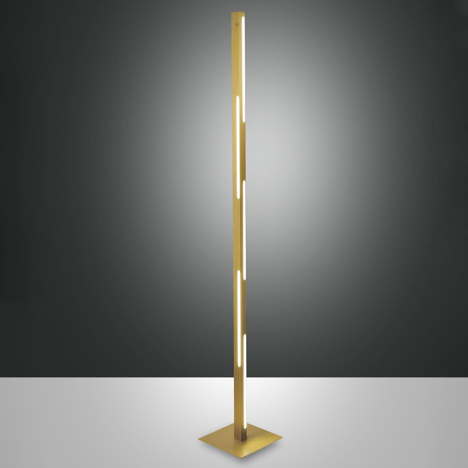 LED подова лампа Ling, месинг, височина 165 см, с възможност за димиране,