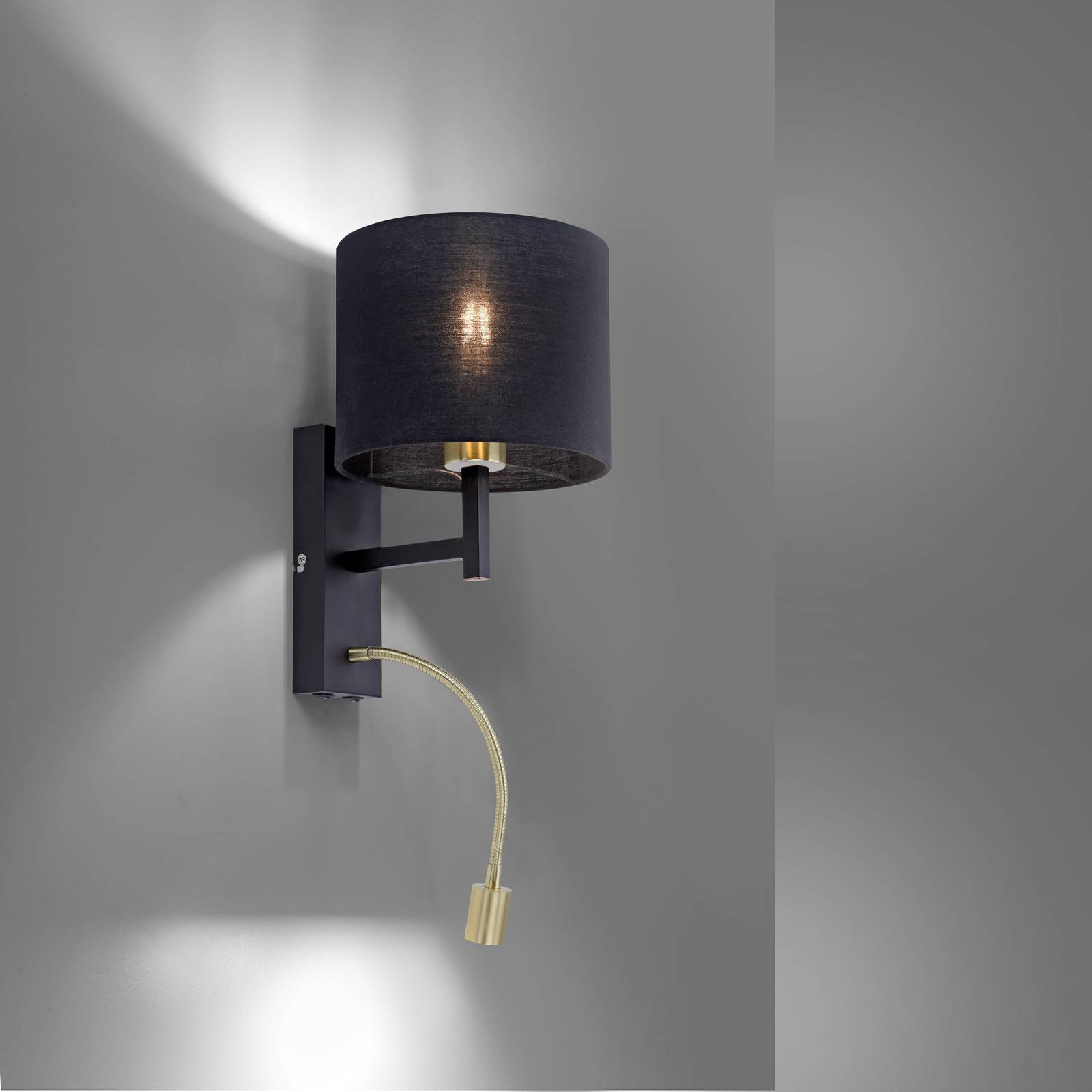 Paul Neuhaus Robin wandlamp met leesarm, zwart