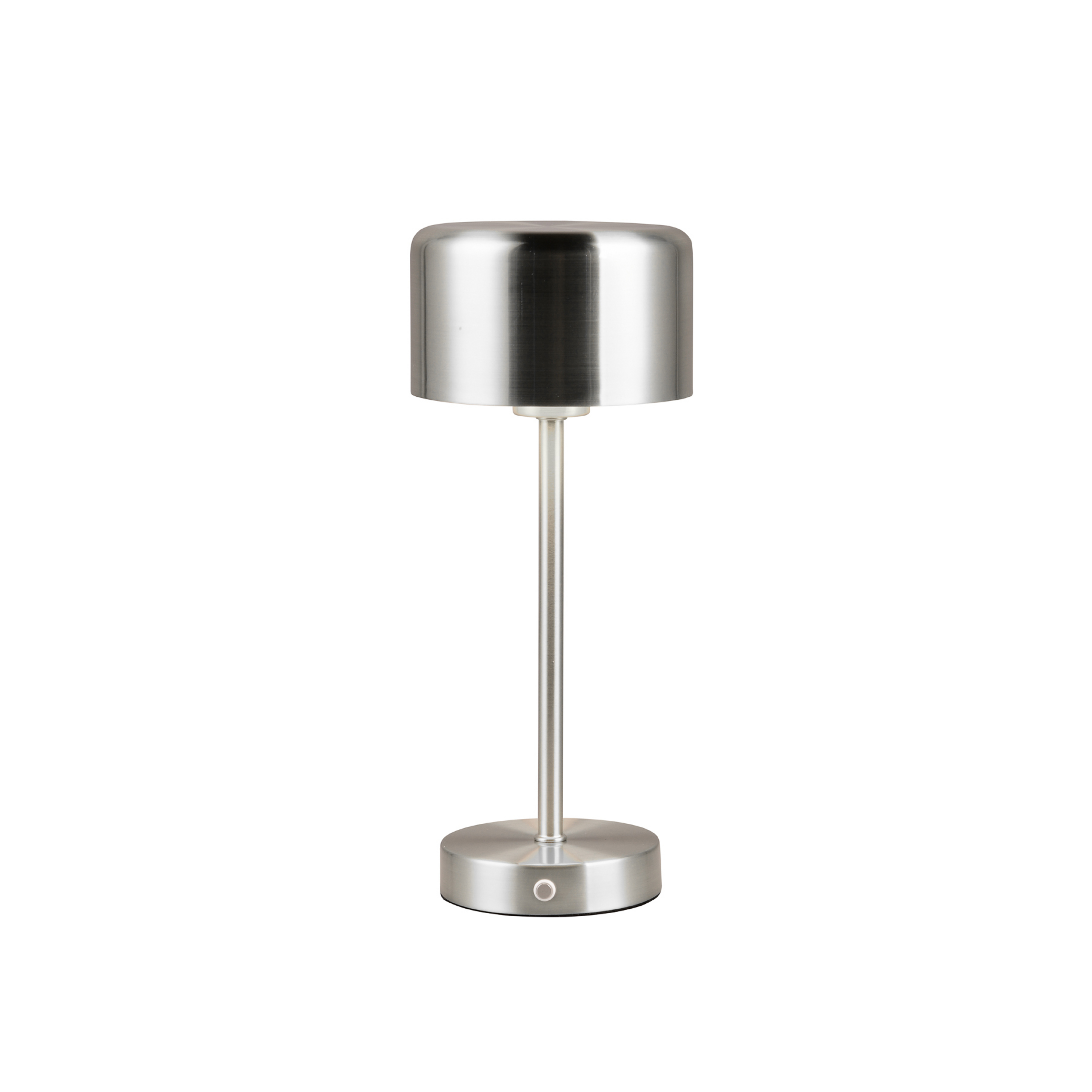 Lampe à poser LED rechargeable Jeff, couleur nickel, hauteur 30 cm, métal