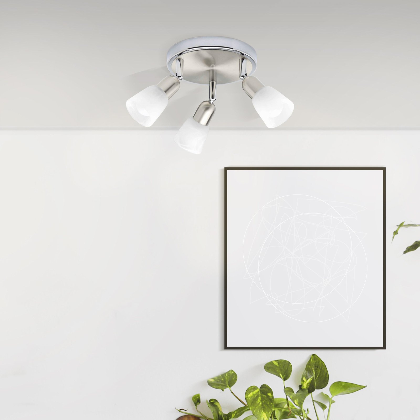 Projetor de teto Sofia, ferro/cromo/branco, Ø 20 cm, 3 lâmpadas.