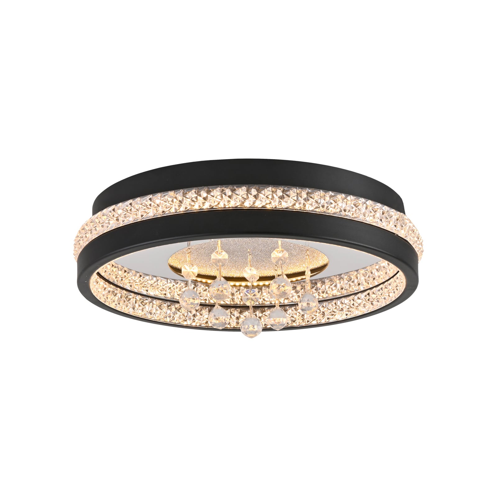 Plafonnier LED Hanni, noir, fer, aluminium, aspect cristal