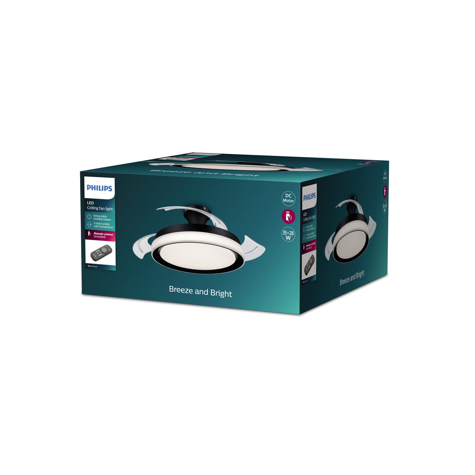 Philips LED-takvifte Bliss svart/hvit, stillegående, CCT