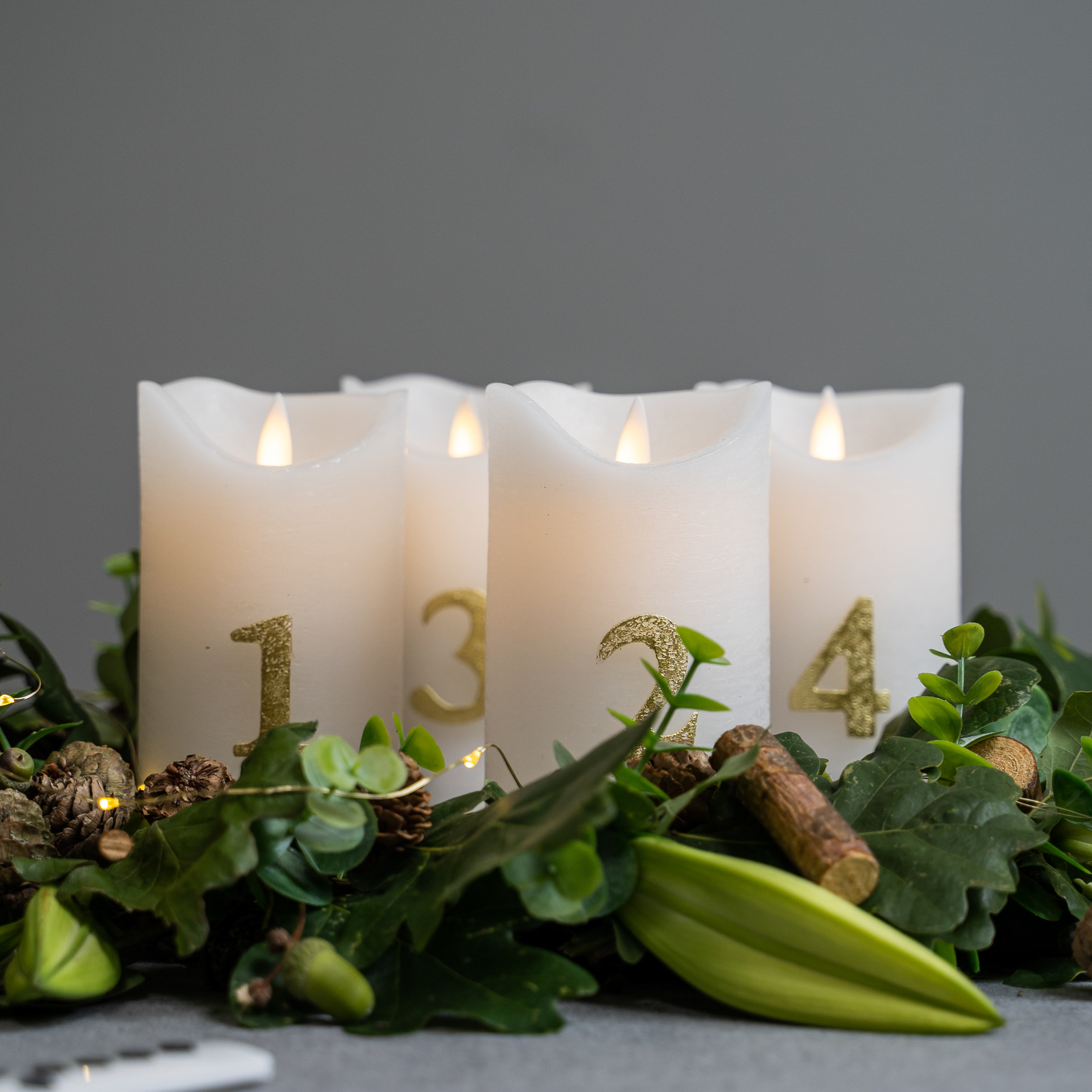 LED candle Sara Advent 4pcs height 12.5cm white/gold
