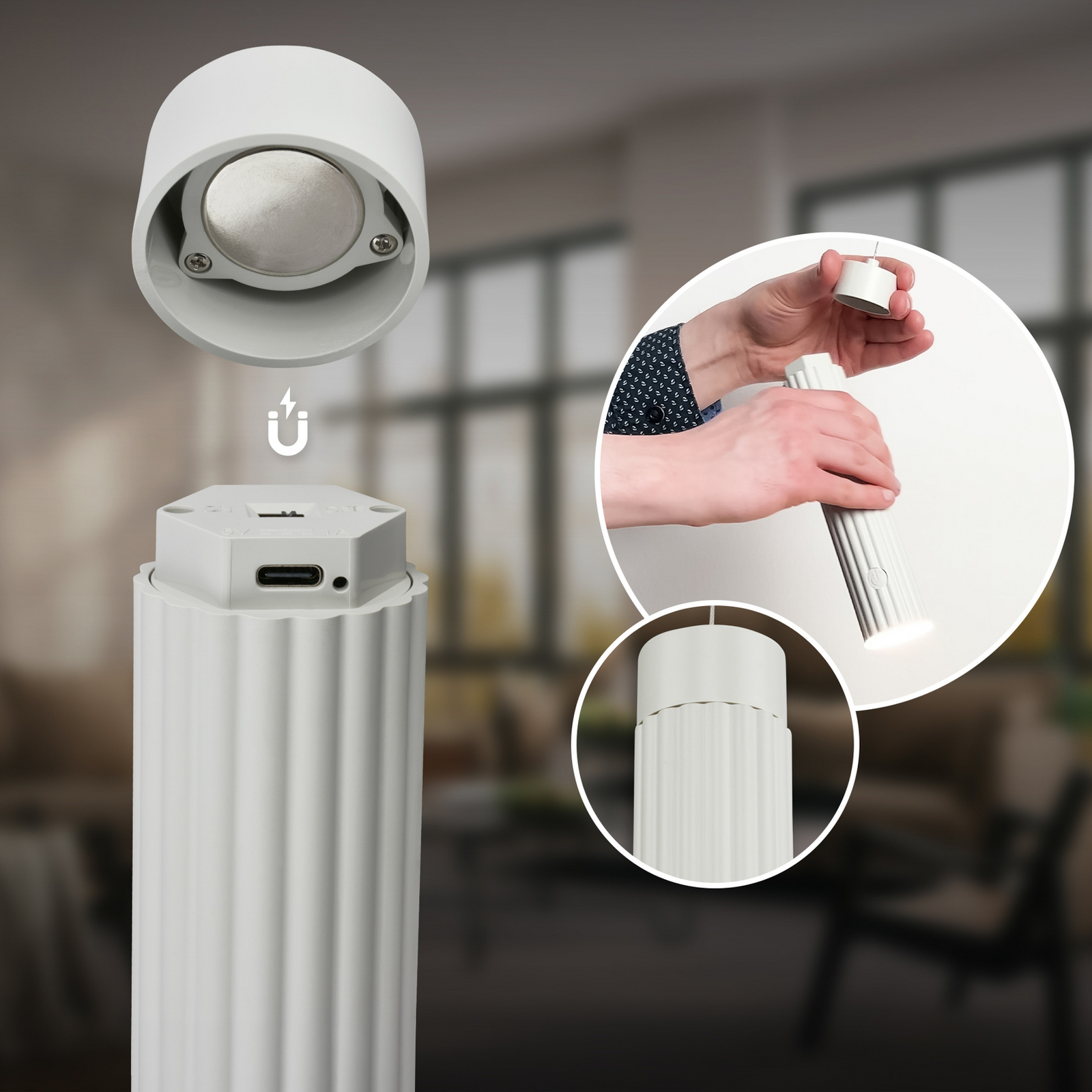 Lámpara colgante LED recargable «Hang», blanca, de plástico, atenuable Lámpara colgante LED recargable «Hang», blanca, de plástico, atenuable